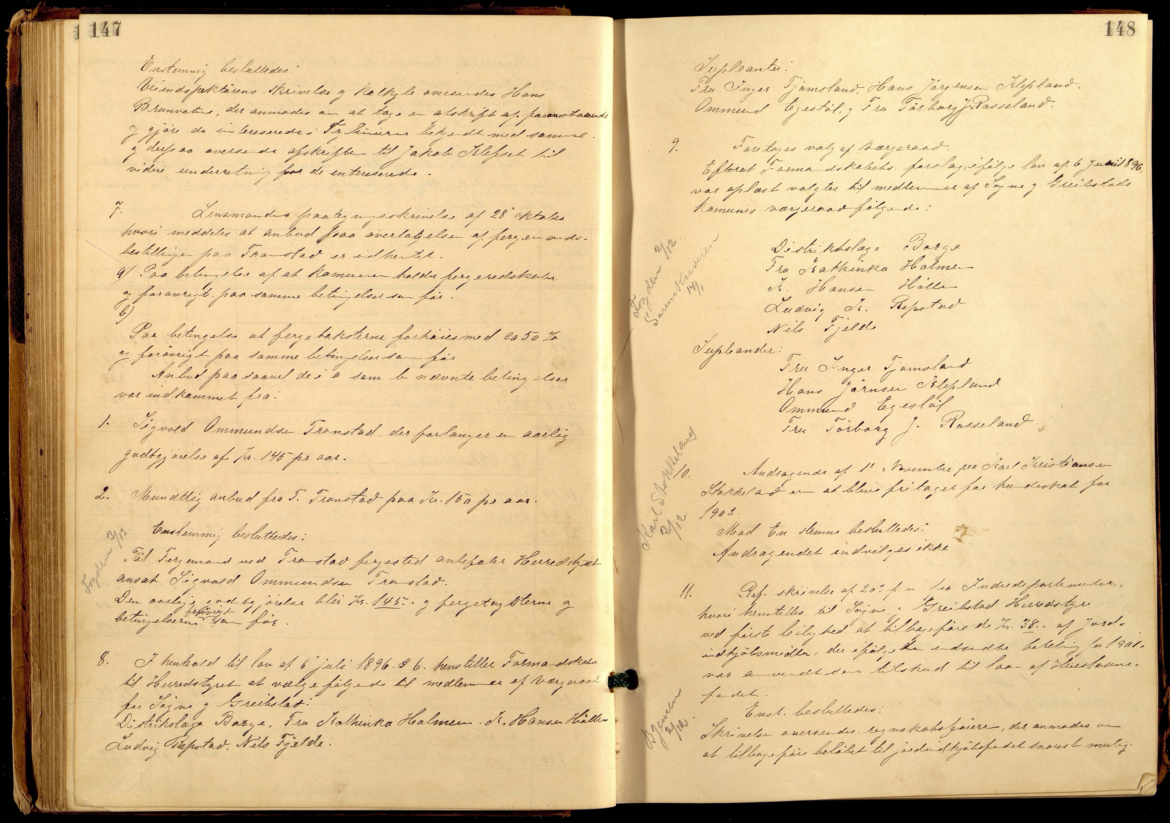 Søgne og Greipstad kommune - Formannskapet, ARKSOR/1018SG120/A/L0006: Møtebok (d), 1901-1909, p. 147-148