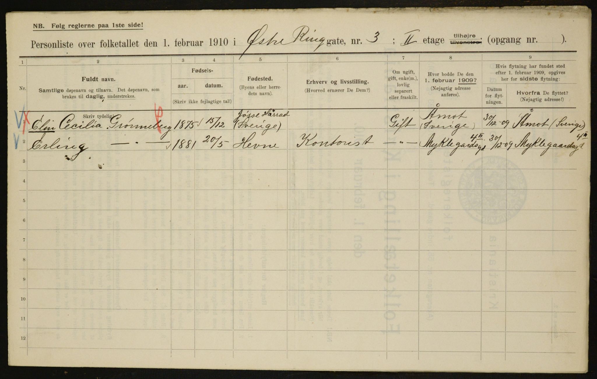 OBA, Municipal Census 1910 for Kristiania, 1910, p. 122720