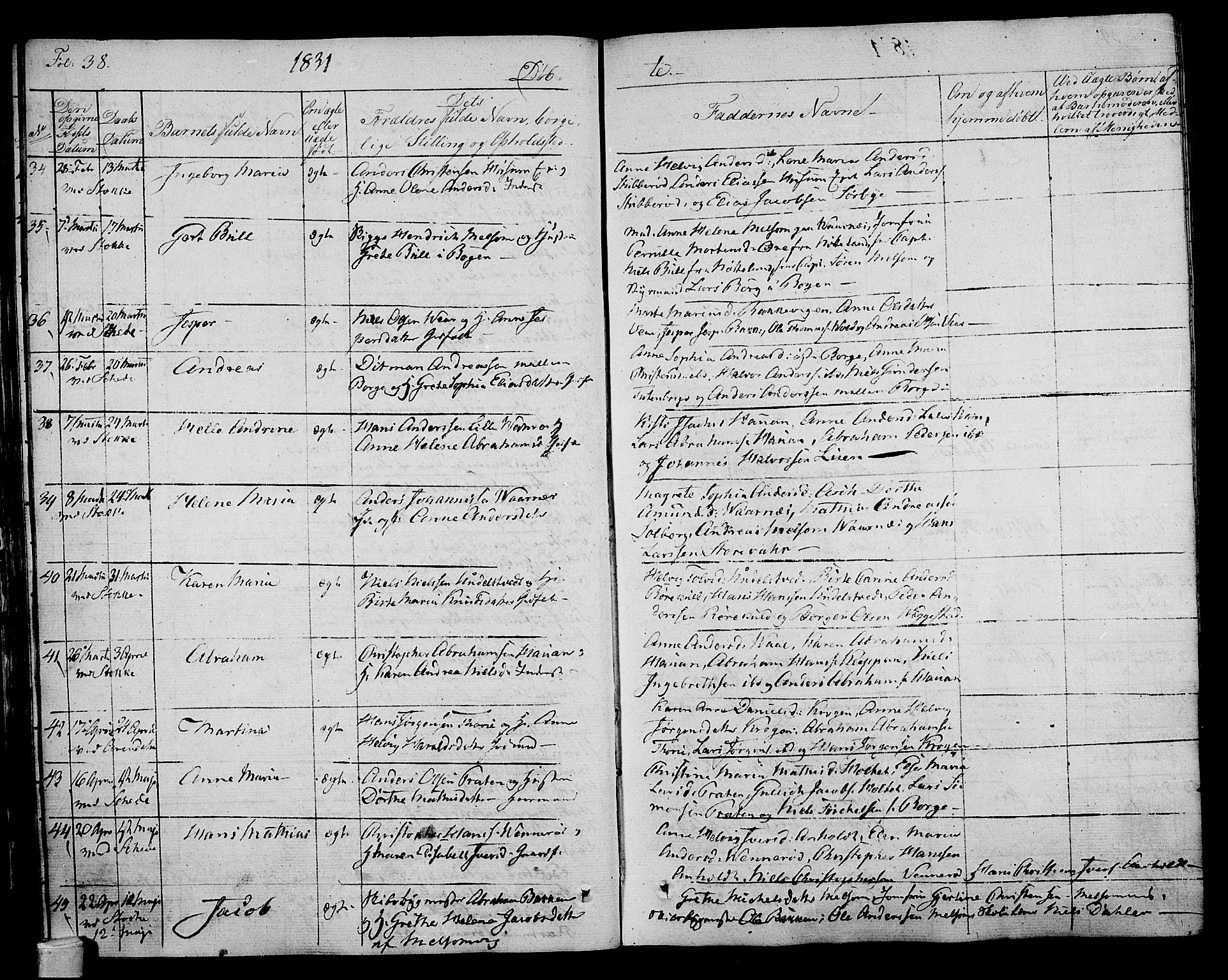 Stokke kirkebøker, AV/SAKO-A-320/F/Fa/L0006: Parish register (official) no. I 6, 1826-1843, p. 38