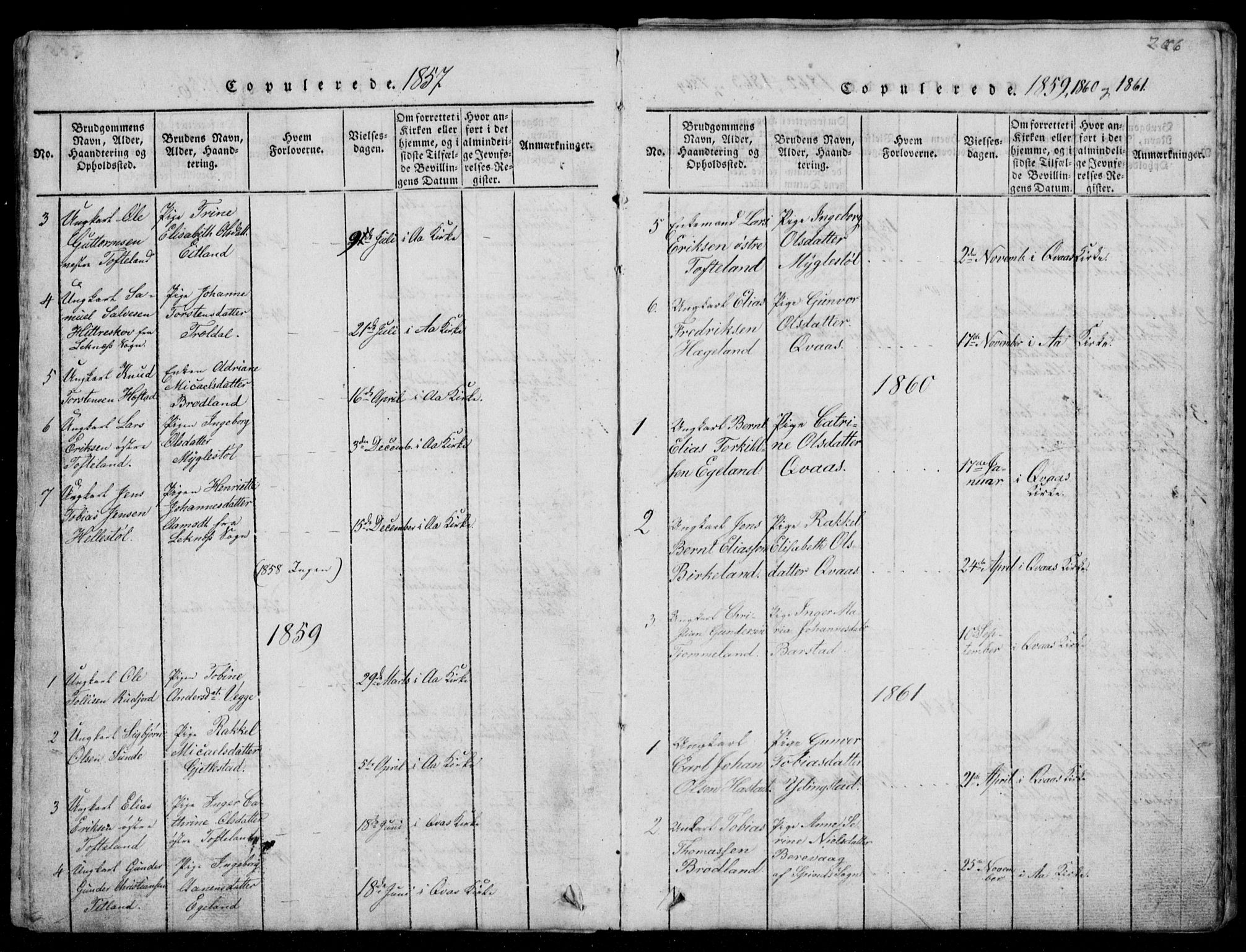 Lyngdal sokneprestkontor, AV/SAK-1111-0029/F/Fb/Fbb/L0001: Parish register (copy) no. B 1, 1816-1900, p. 206