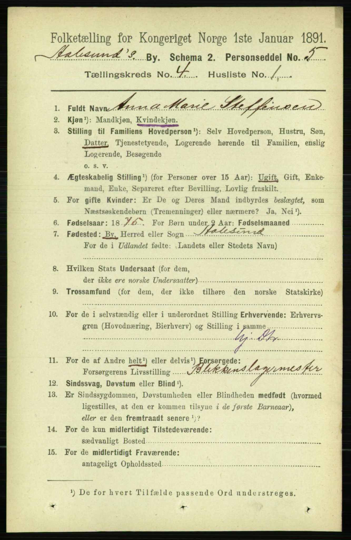 RA, 1891 census for 1501 Ålesund, 1891, p. 2826