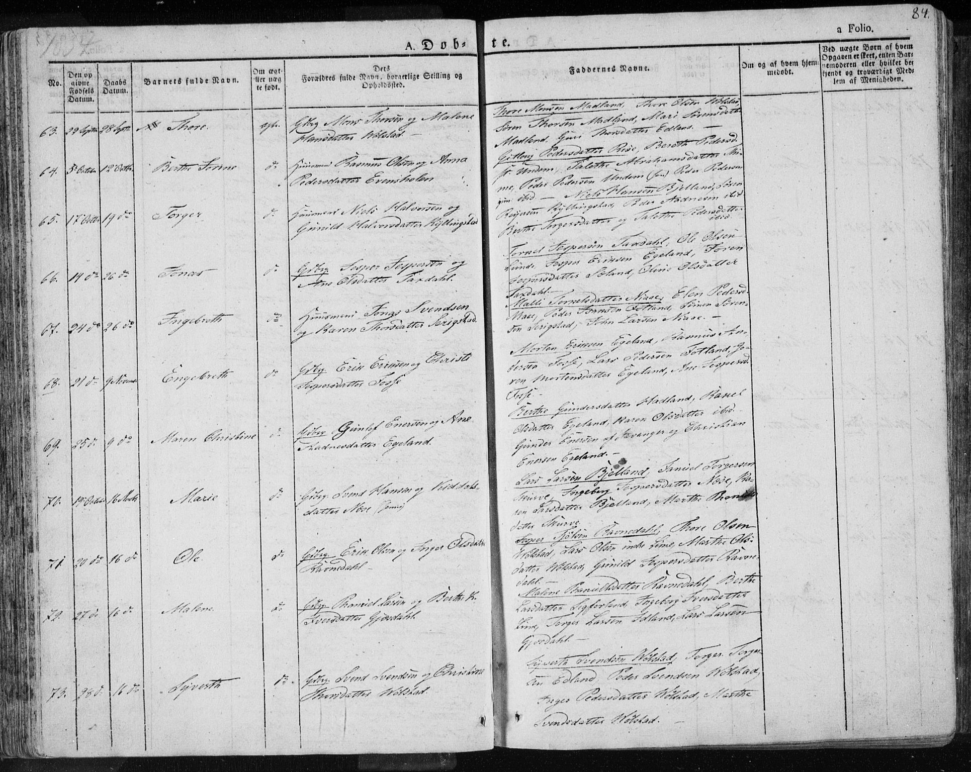 Lye sokneprestkontor, AV/SAST-A-101794/001/30BA/L0004: Parish register (official) no. A 4, 1826-1841, p. 84