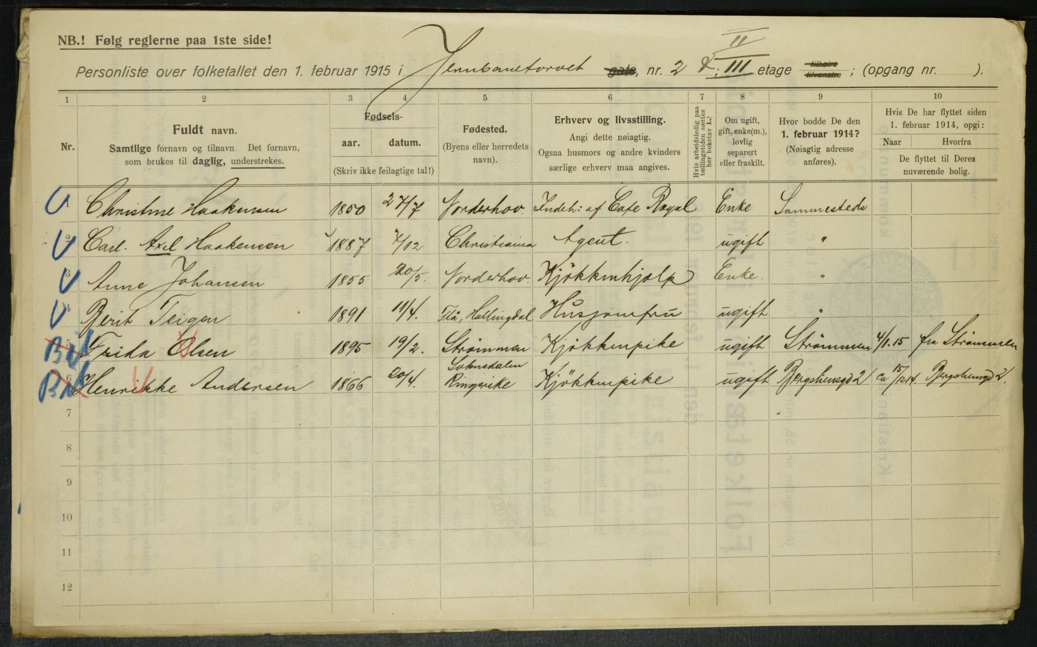 OBA, Municipal Census 1915 for Kristiania, 1915, p. 46466