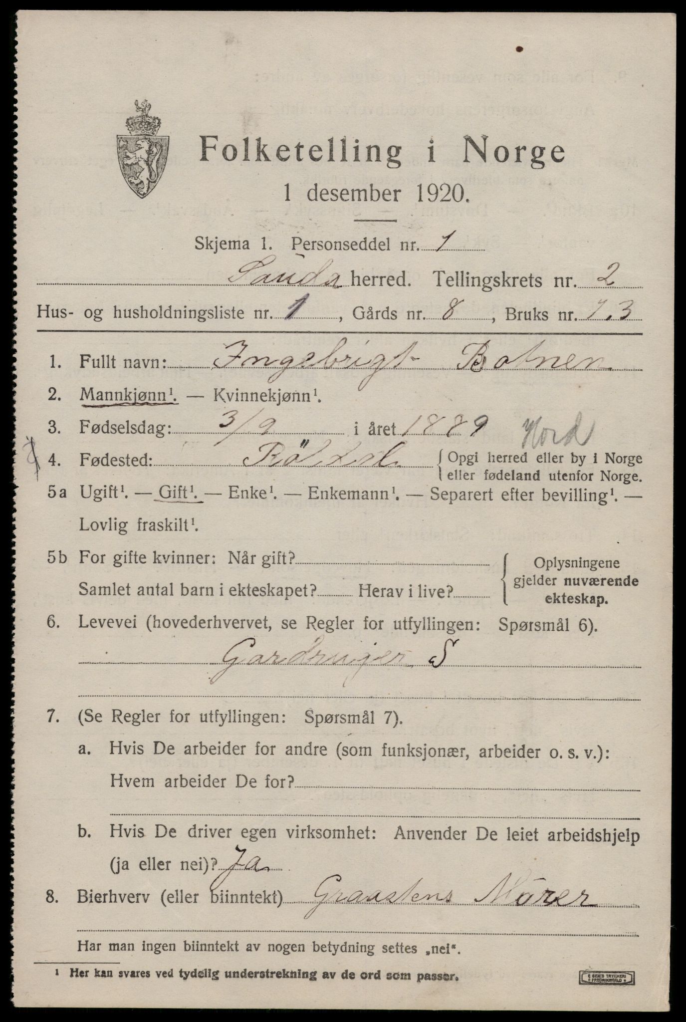 SAST, 1920 census for Sauda, 1920, p. 932