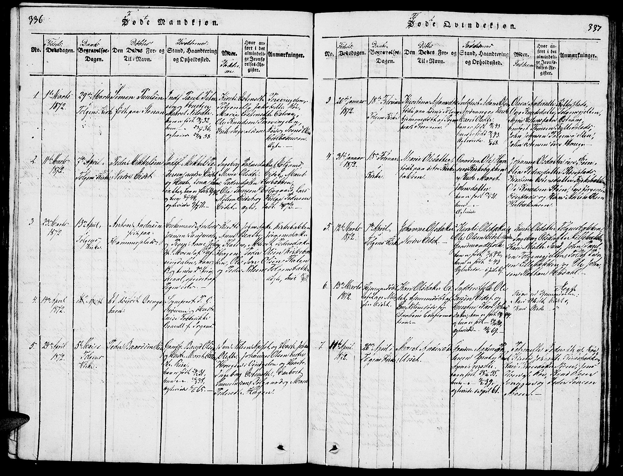 Tolga prestekontor, AV/SAH-PREST-062/L/L0001: Parish register (copy) no. 1, 1814-1877, p. 336-337