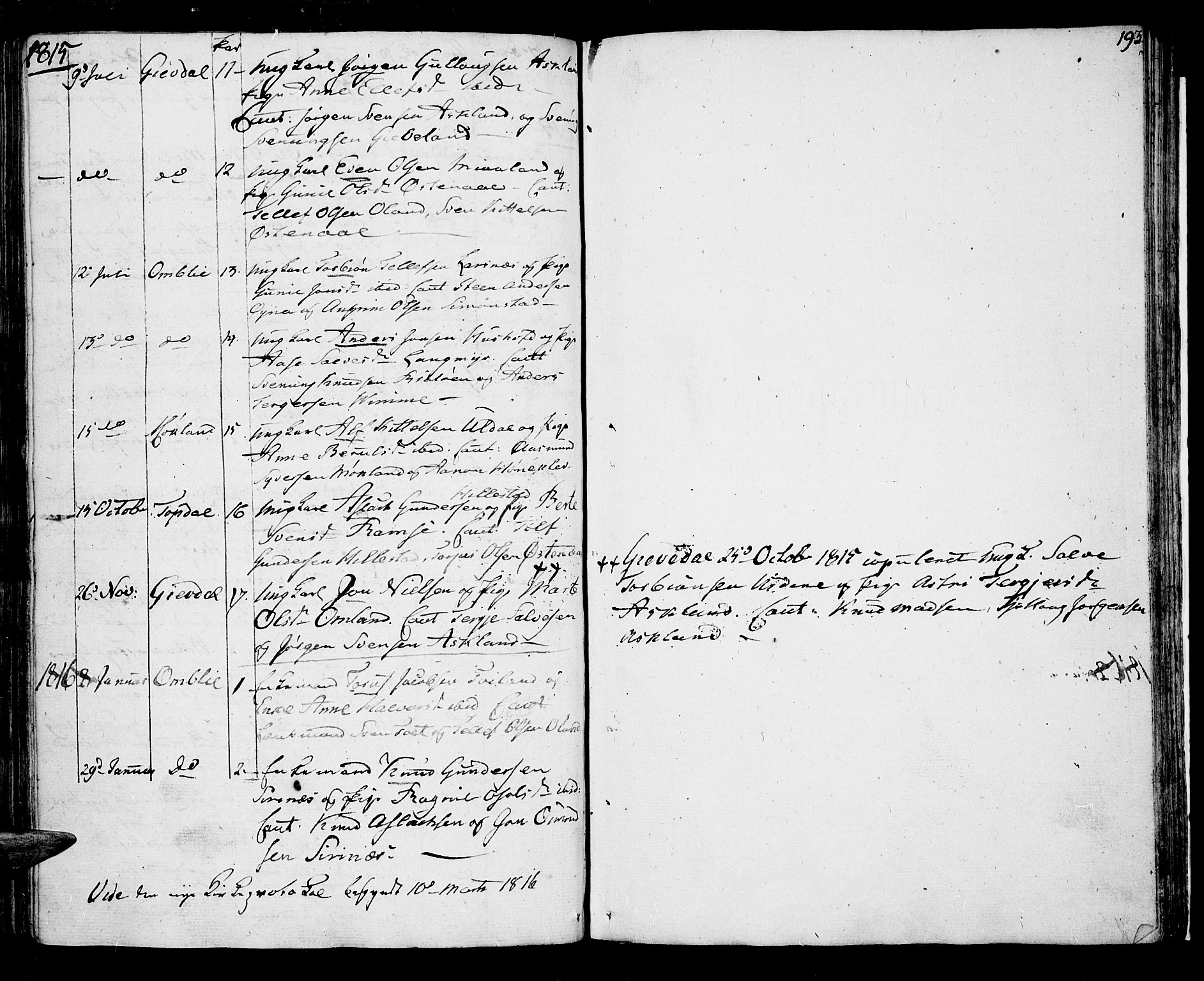 Åmli sokneprestkontor, SAK/1111-0050/F/Fa/Fac/L0005: Parish register (official) no. A 5, 1796-1816, p. 193