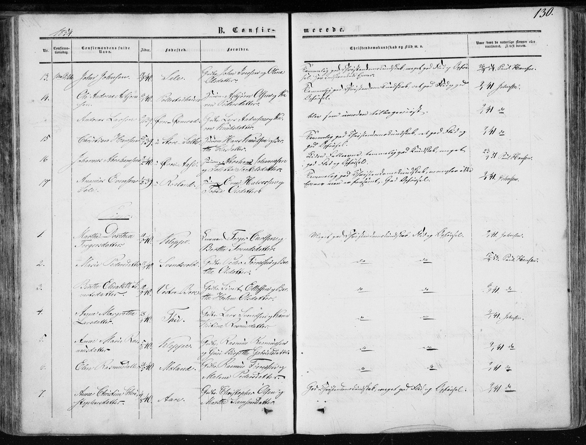 Klepp sokneprestkontor, AV/SAST-A-101803/001/3/30BA/L0005: Parish register (official) no. A 5, 1853-1870, p. 130