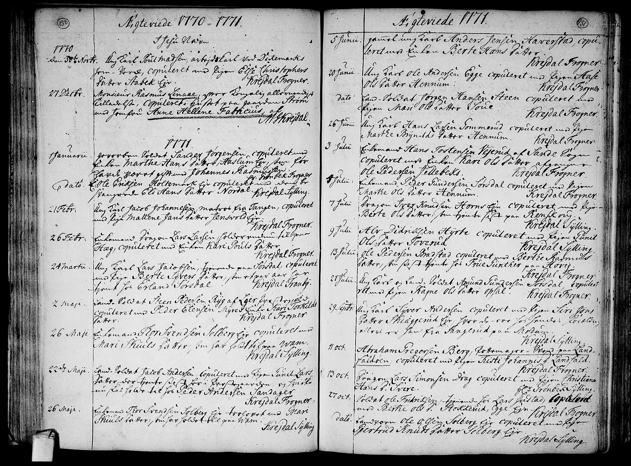 Lier kirkebøker, SAKO/A-230/F/Fa/L0005: Parish register (official) no. I 5, 1764-1777, p. 150-151