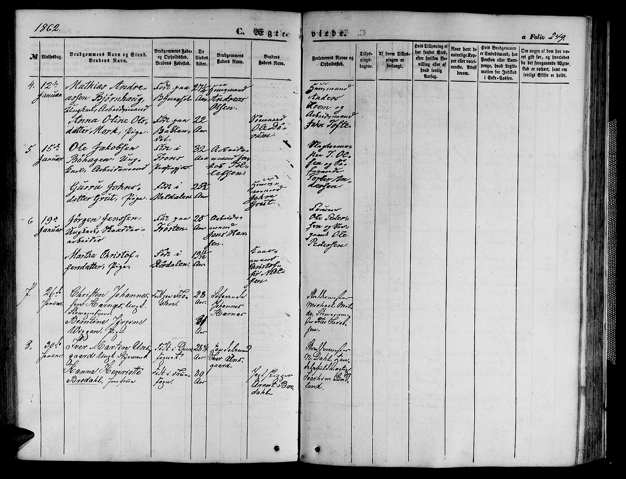 Ministerialprotokoller, klokkerbøker og fødselsregistre - Sør-Trøndelag, SAT/A-1456/602/L0139: Parish register (copy) no. 602C07, 1859-1864, p. 249