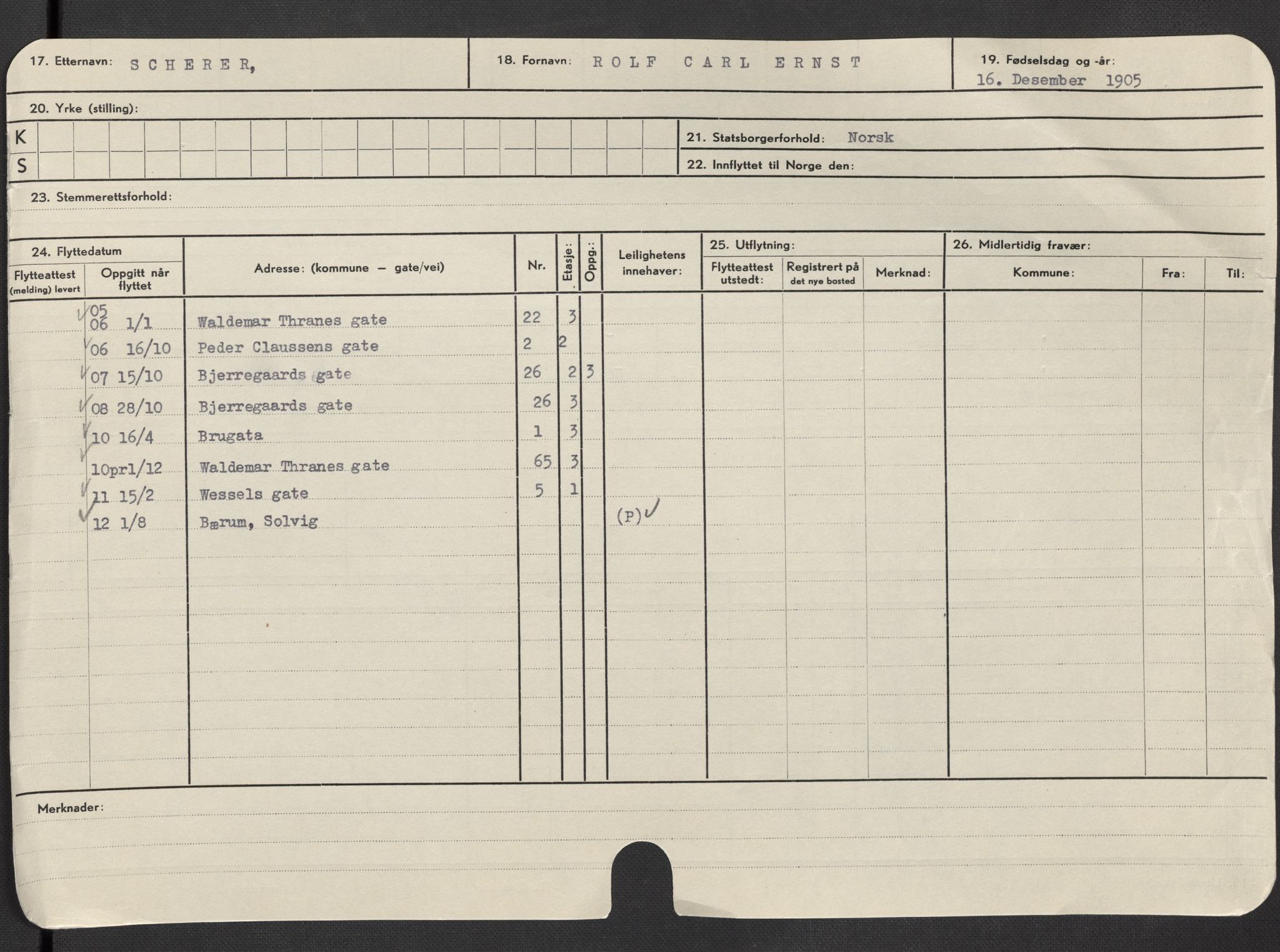 Oslo folkeregister, Registerkort, SAO/A-11715/F/Fa/Fac/L0010: Menn, 1906-1914, p. 126a