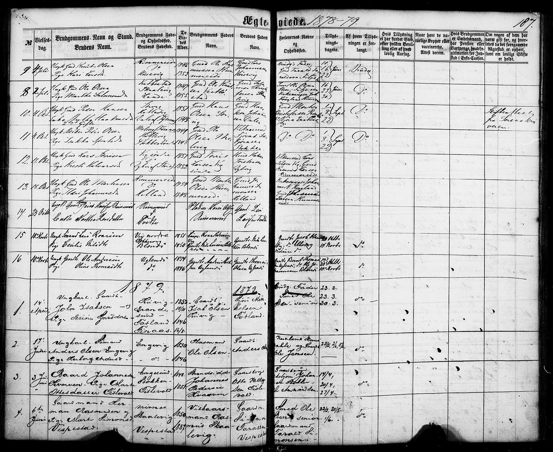 Fitjar sokneprestembete, SAB/A-99926: Parish register (official) no. A 1, 1862-1881, p. 187