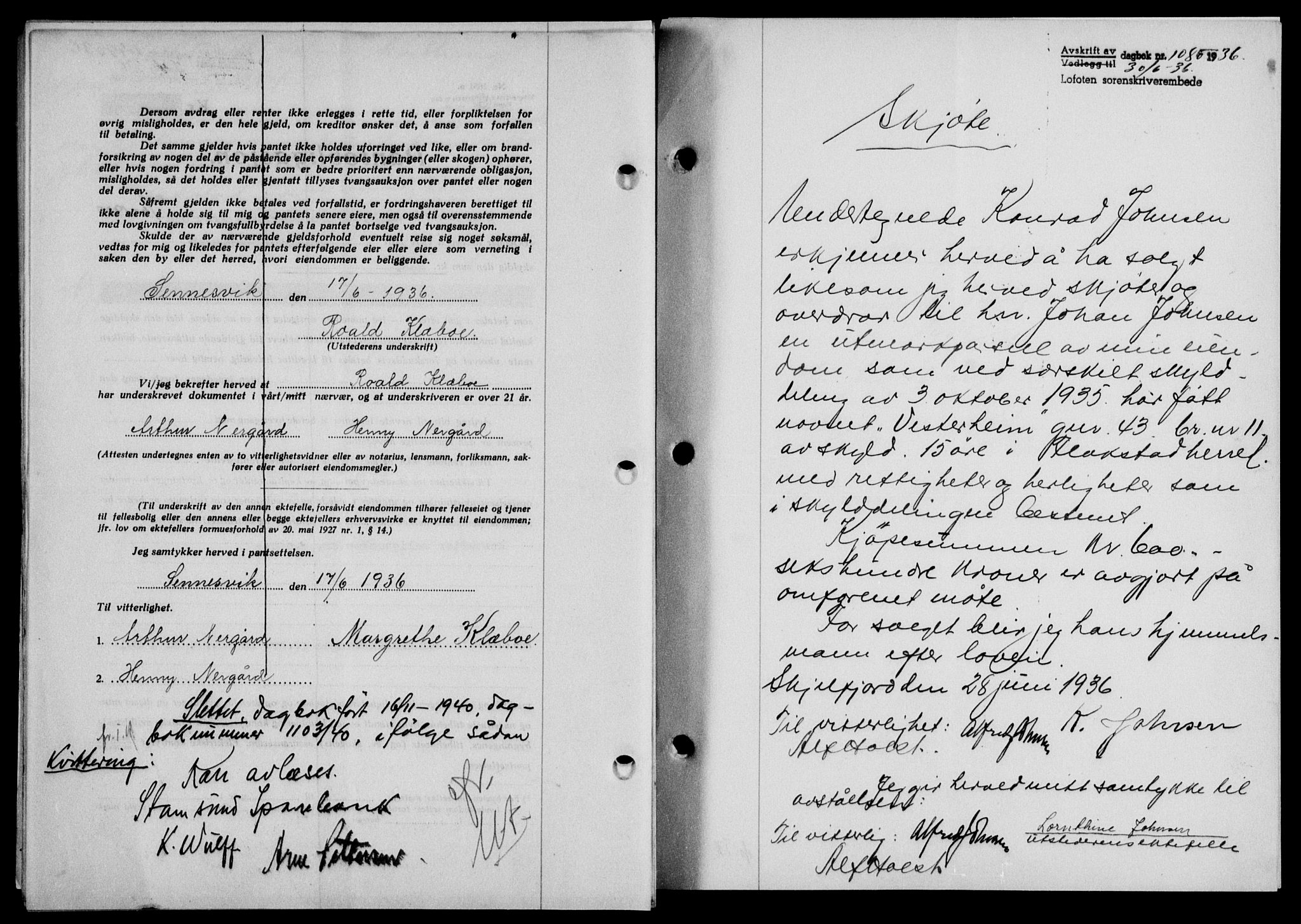 Lofoten sorenskriveri, SAT/A-0017/1/2/2C/L0033b: Mortgage book no. 33b, 1936-1936, Diary no: : 1080/1936