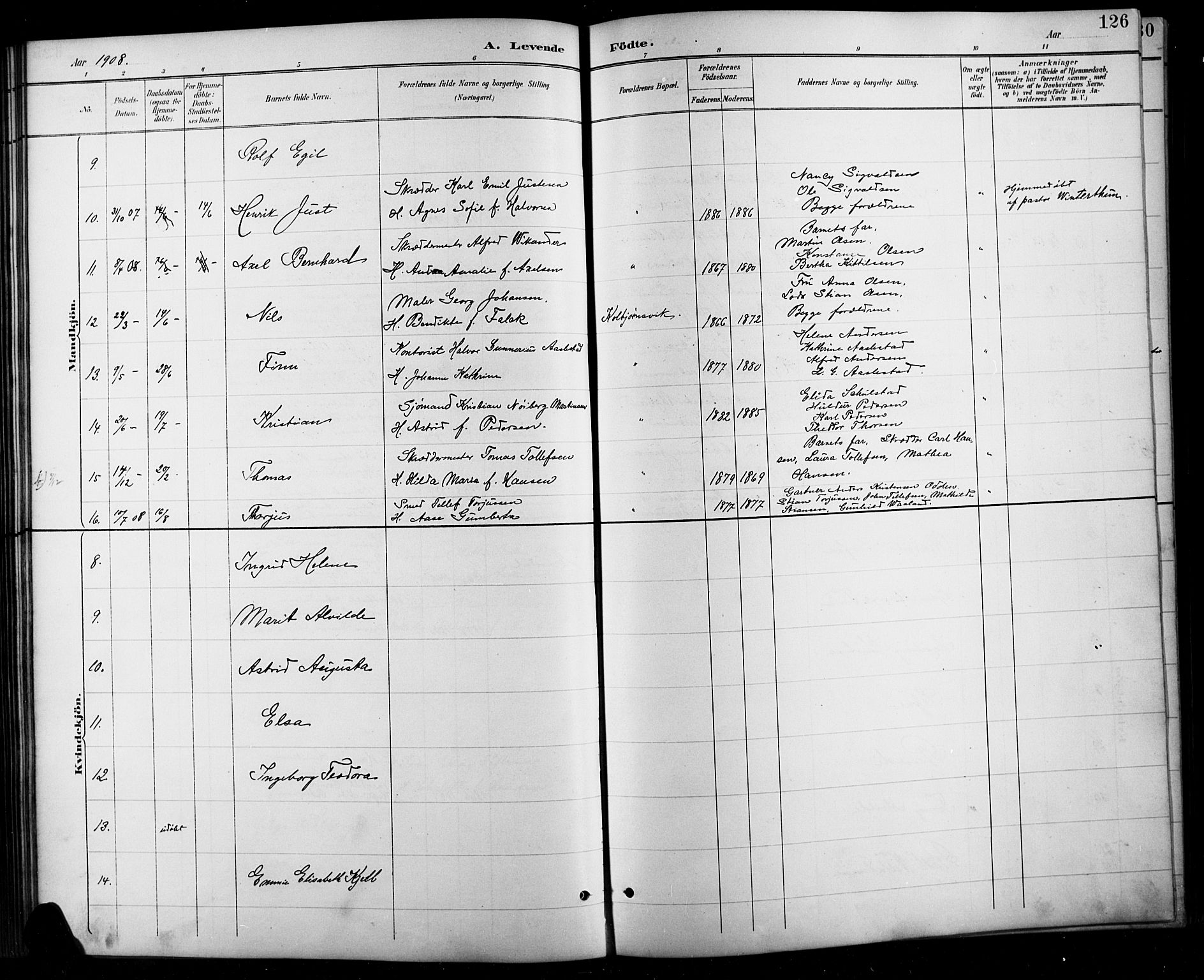 Arendal sokneprestkontor, Trefoldighet, AV/SAK-1111-0040/F/Fb/L0006: Parish register (copy) no. B 6, 1889-1916, p. 126