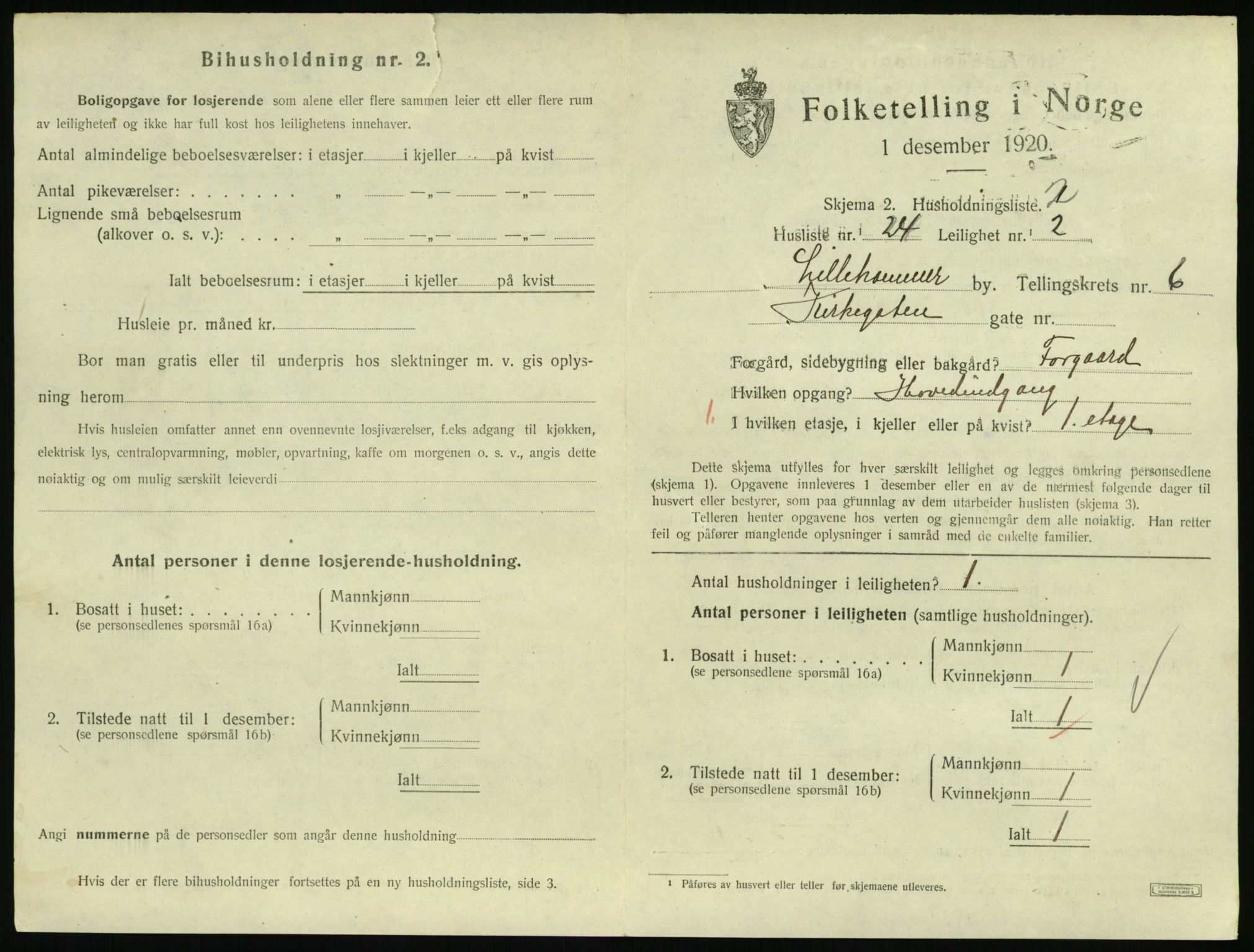 SAH, 1920 census for Lillehammer, 1920, p. 2418