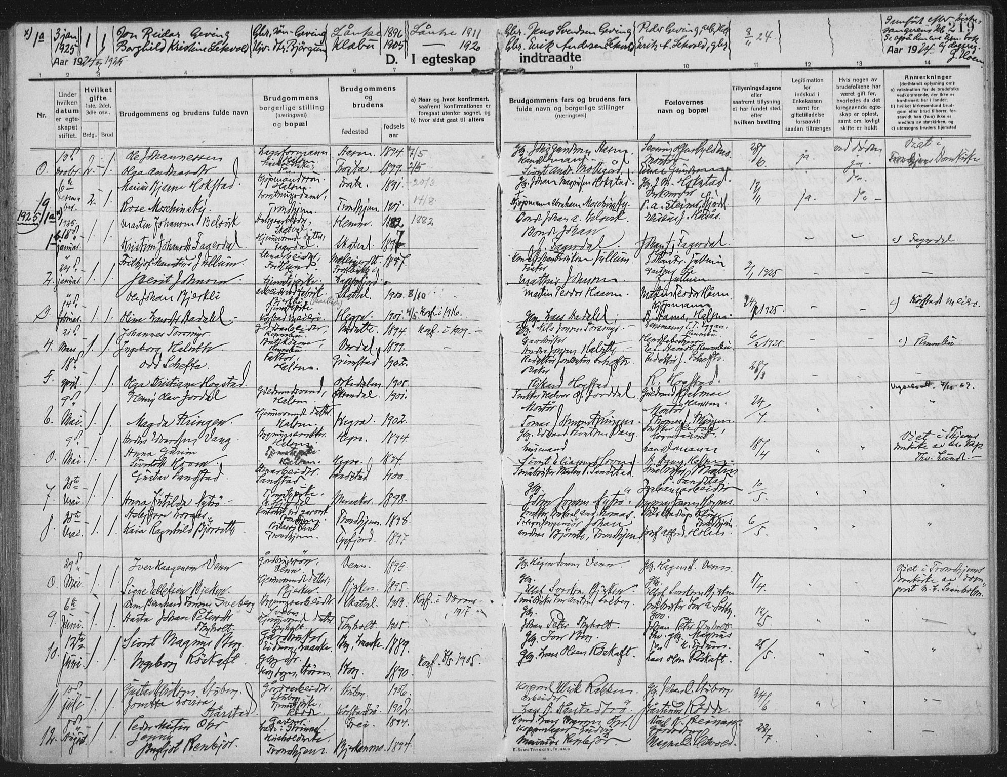 Ministerialprotokoller, klokkerbøker og fødselsregistre - Nord-Trøndelag, SAT/A-1458/709/L0083: Parish register (official) no. 709A23, 1916-1928, p. 219