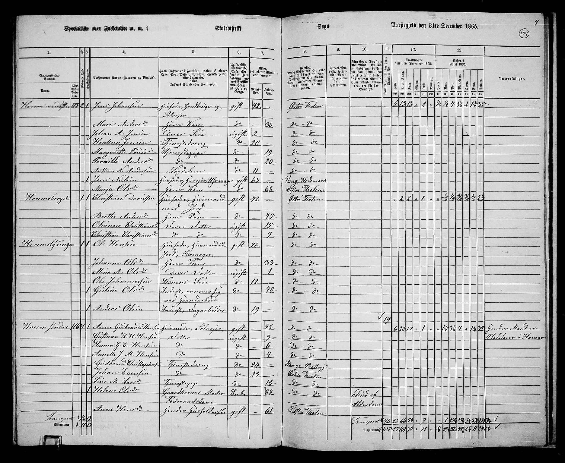 RA, 1865 census for Østre Toten, 1865, p. 113