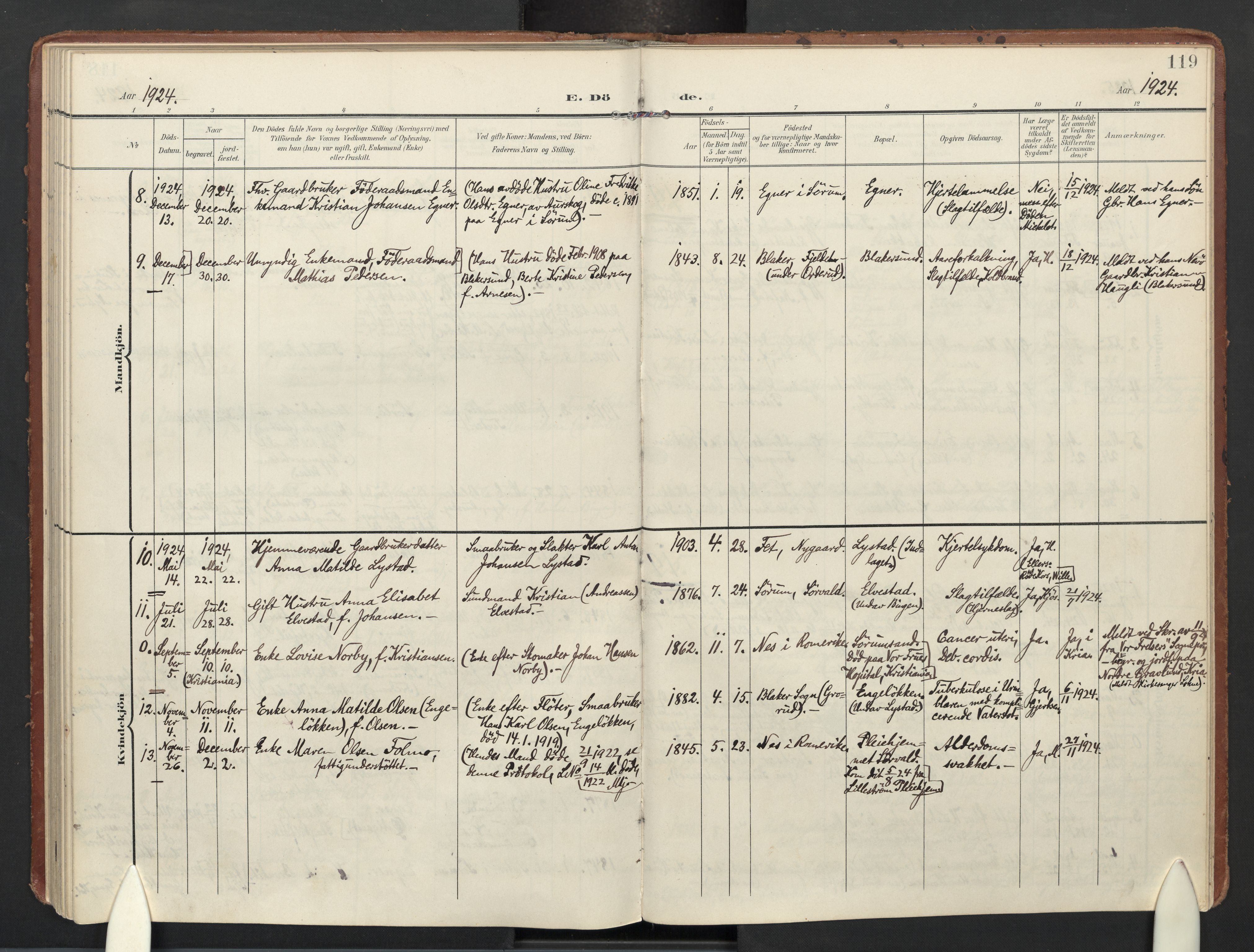 Sørum prestekontor Kirkebøker, AV/SAO-A-10303/F/Fa/L0009: Parish register (official) no. I 9, 1905-1931, p. 119