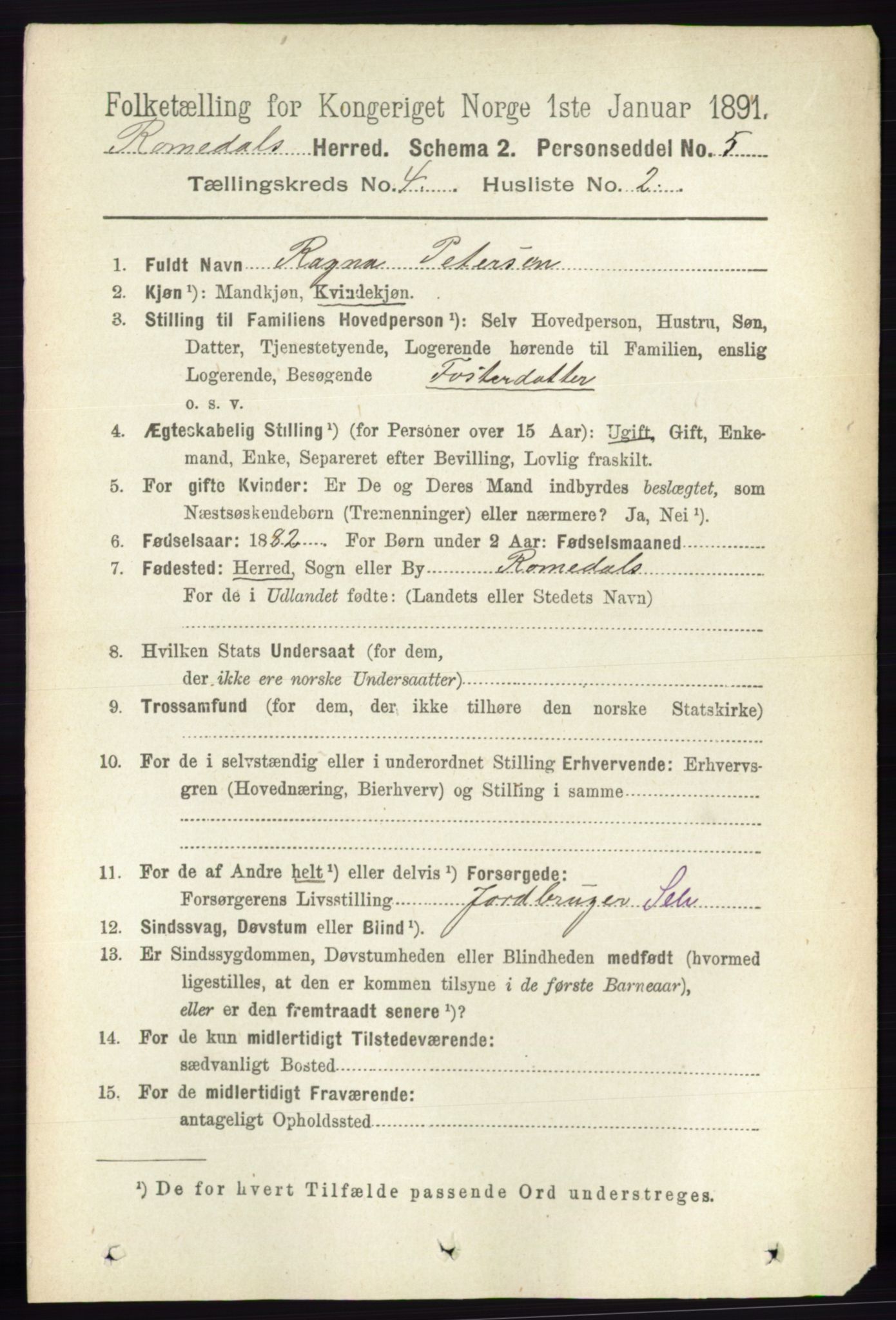 RA, 1891 census for 0416 Romedal, 1891, p. 1973