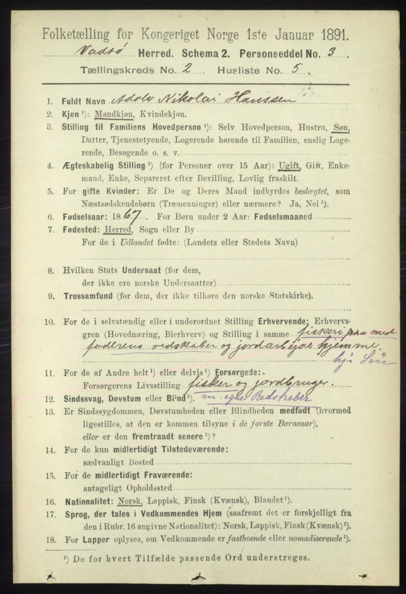 RA, 1891 census for 2029 Vadsø, 1891, p. 470
