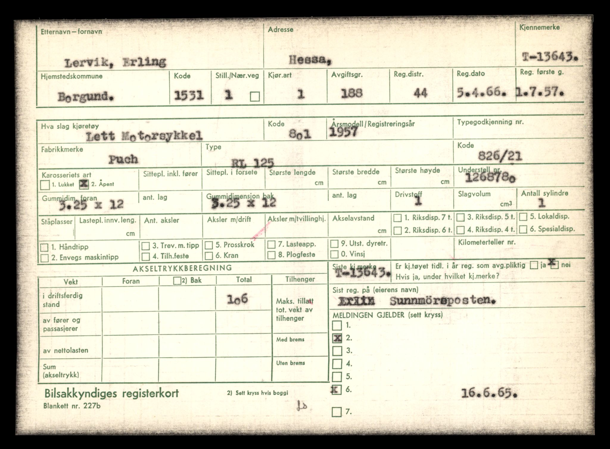 Møre og Romsdal vegkontor - Ålesund trafikkstasjon, AV/SAT-A-4099/F/Fe/L0040: Registreringskort for kjøretøy T 13531 - T 13709, 1927-1998, p. 1987