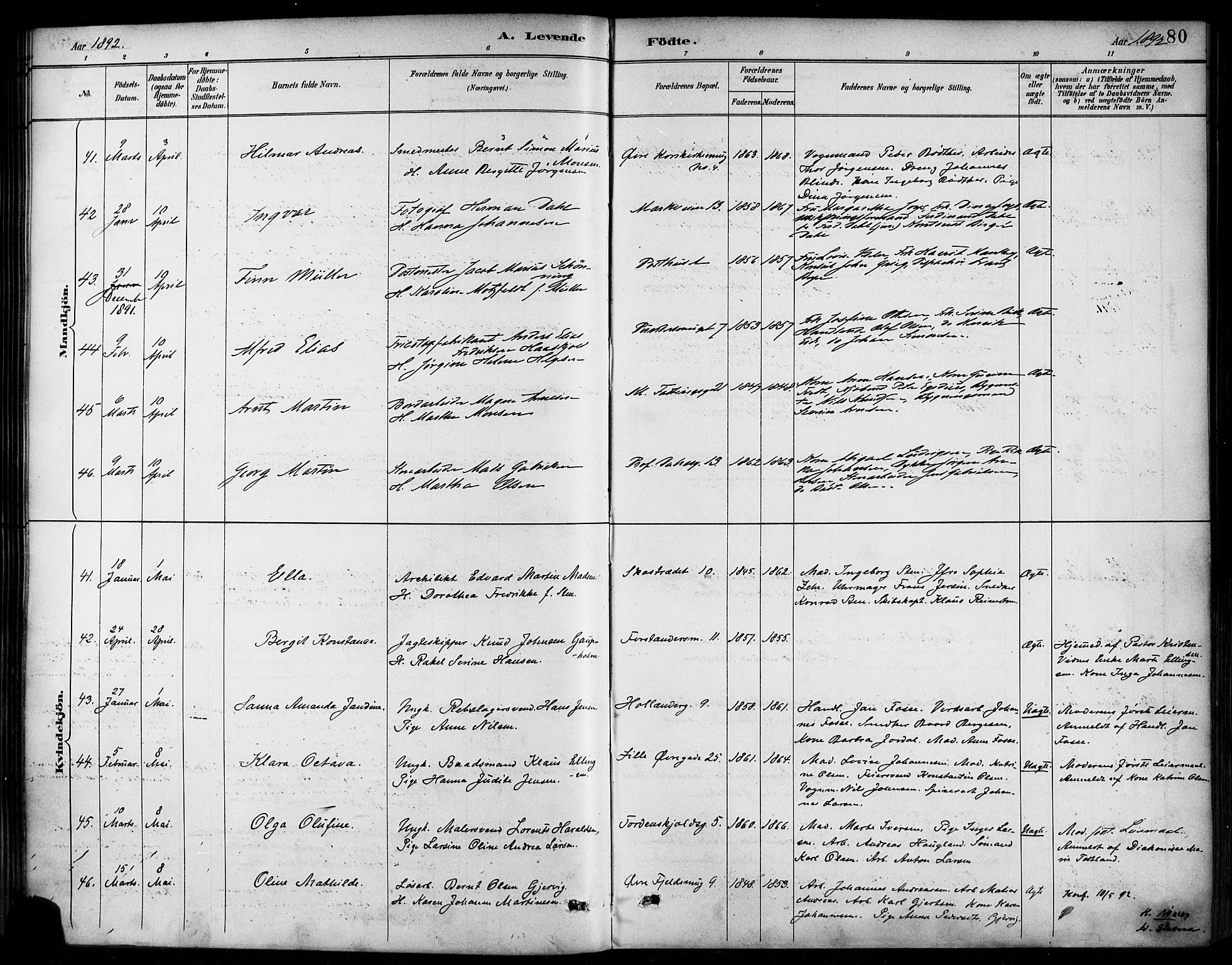 Korskirken sokneprestembete, SAB/A-76101/H/Haa/L0022: Parish register (official) no. B 8, 1889-1899, p. 80