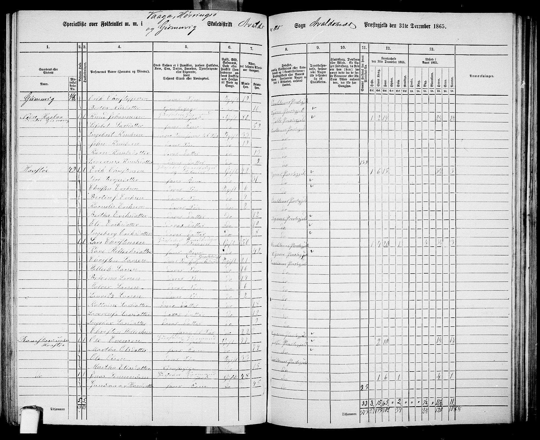 RA, 1865 census for Avaldsnes, 1865, p. 165