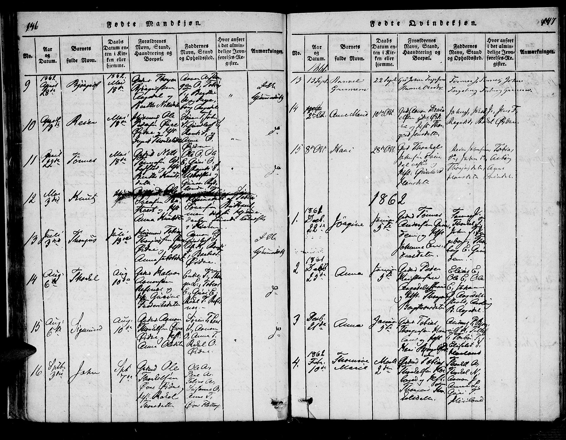 Bjelland sokneprestkontor, AV/SAK-1111-0005/F/Fa/Fac/L0001: Parish register (official) no. A 1, 1815-1866, p. 146-147