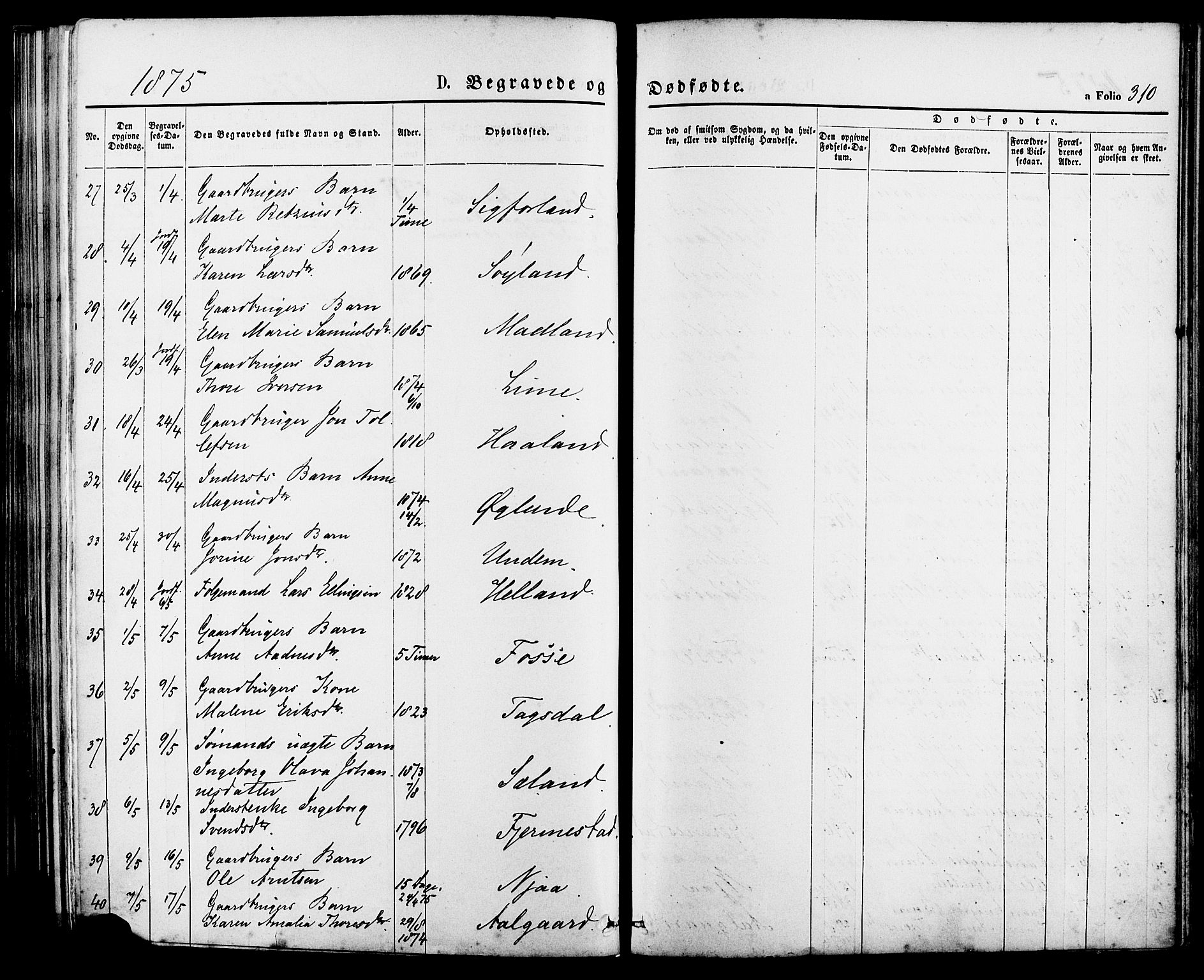 Lye sokneprestkontor, AV/SAST-A-101794/001/30BA/L0008: Parish register (official) no. A 7, 1872-1881, p. 310