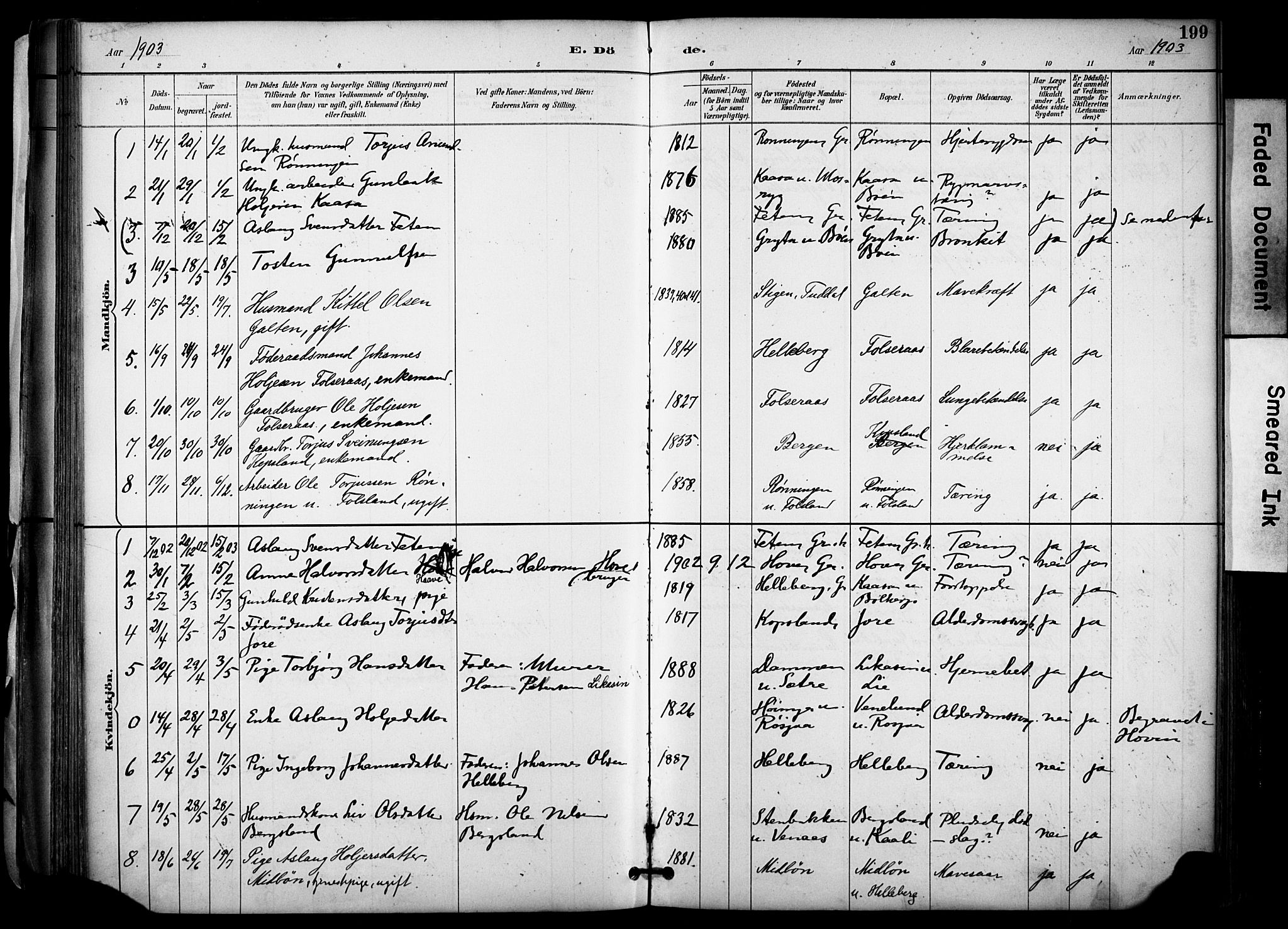 Gransherad kirkebøker, AV/SAKO-A-267/F/Fa/L0005: Parish register (official) no. I 5, 1887-1916, p. 199