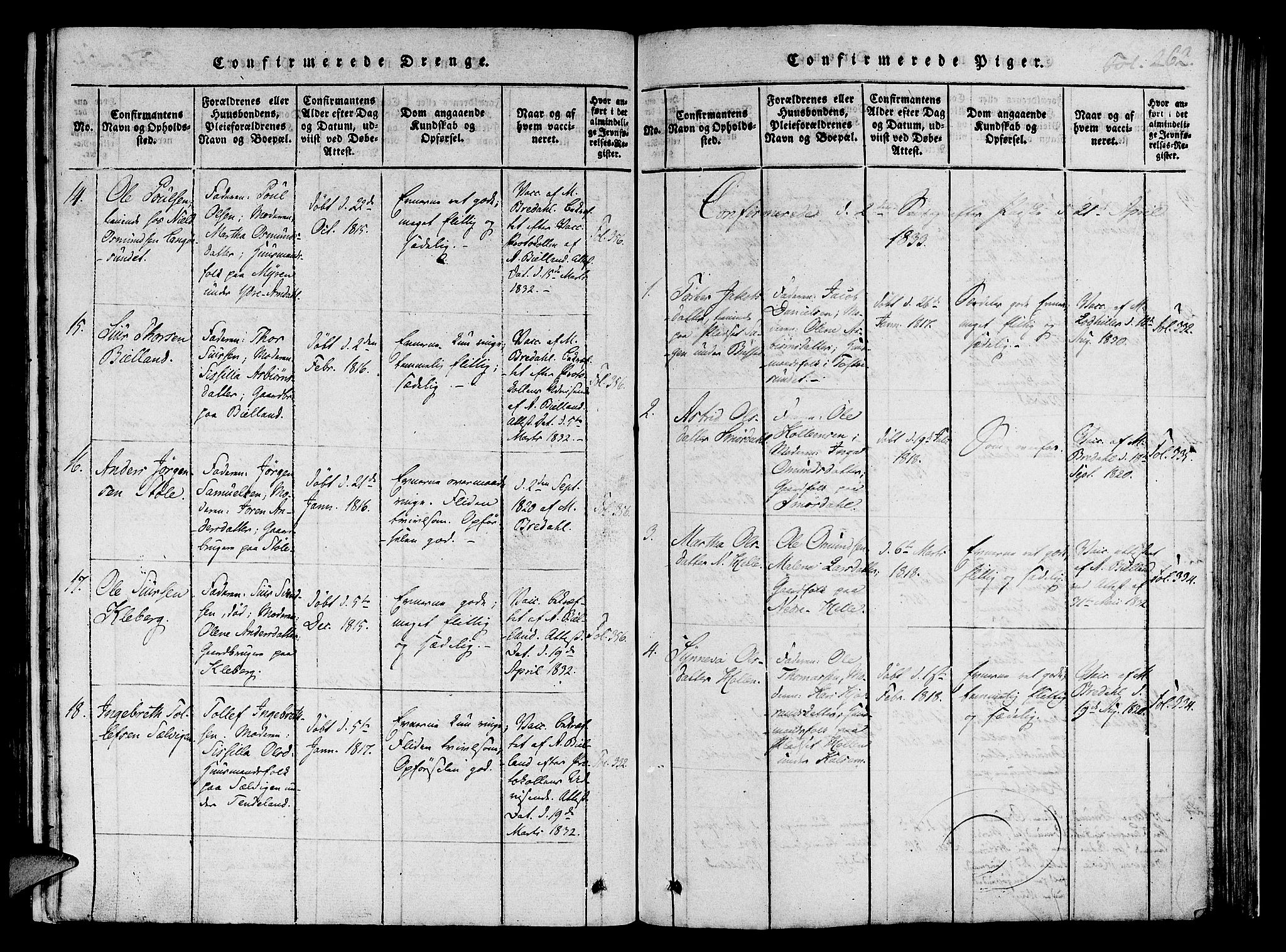 Nedstrand sokneprestkontor, SAST/A-101841/01/IV: Parish register (official) no. A 6, 1816-1838, p. 262