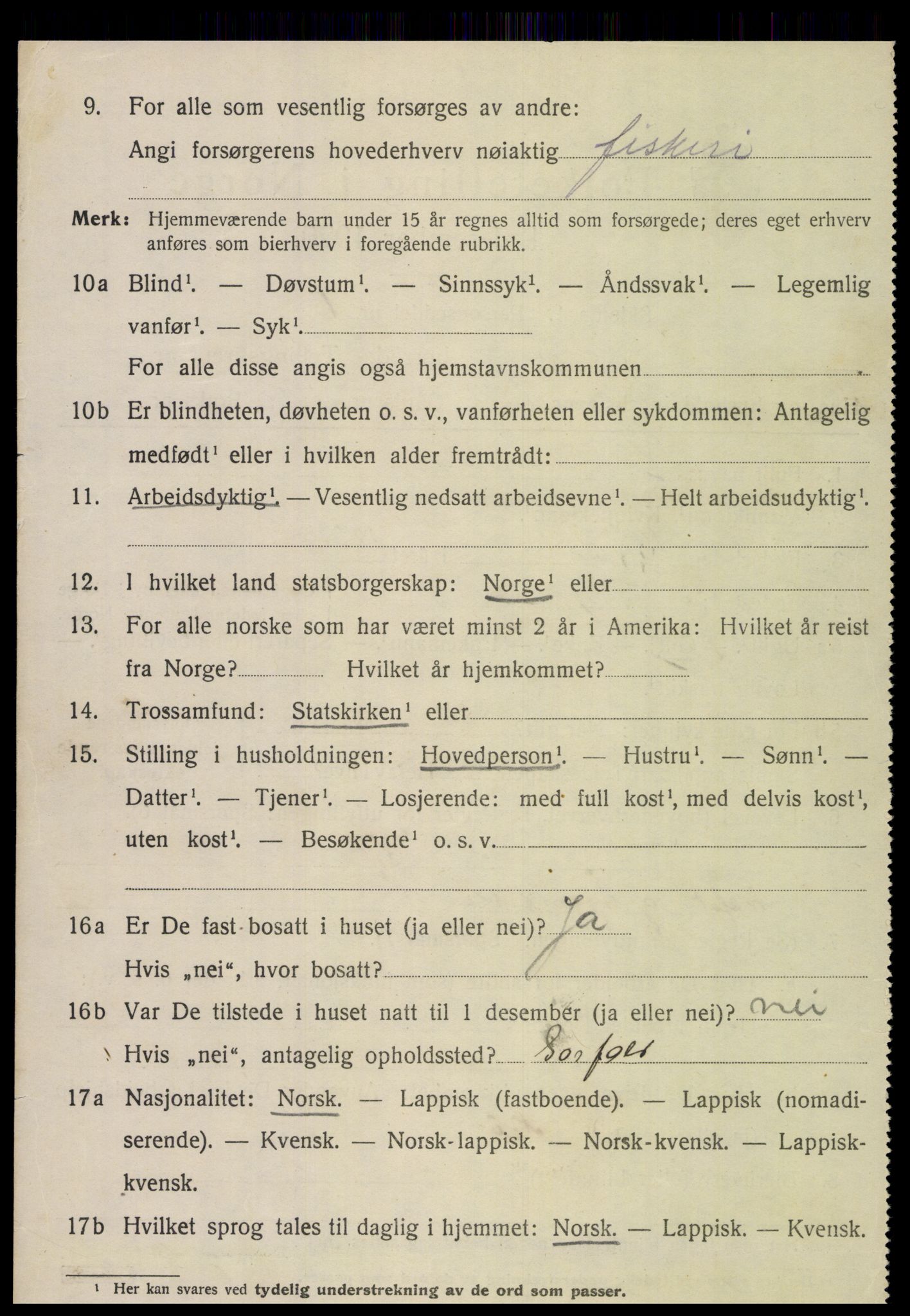 SAT, 1920 census for Nordfold, 1920, p. 1504