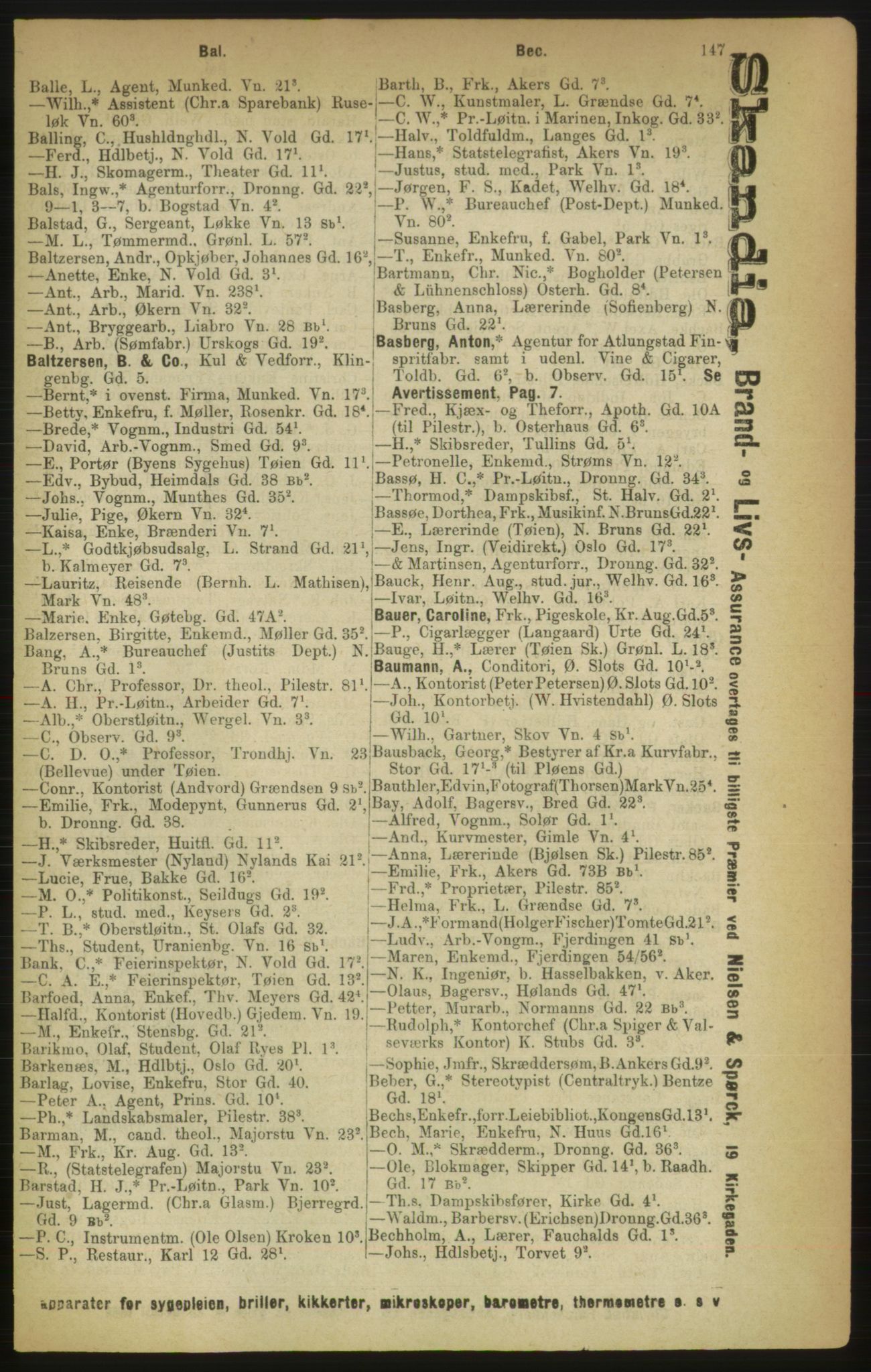 Kristiania/Oslo adressebok, PUBL/-, 1888, p. 147