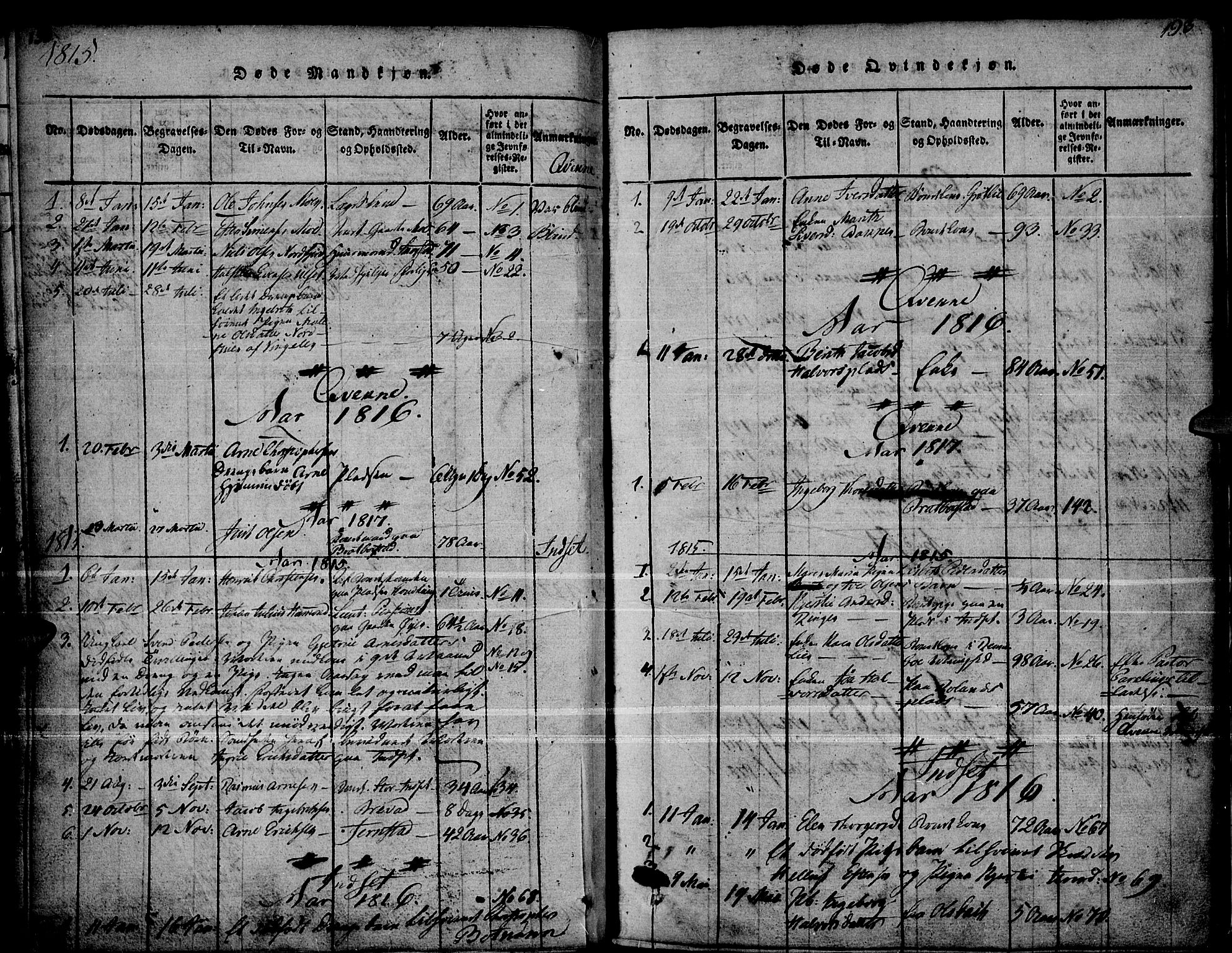 Kvikne prestekontor, SAH/PREST-064/H/Ha/Haa/L0004: Parish register (official) no. 4, 1815-1840, p. 192-193