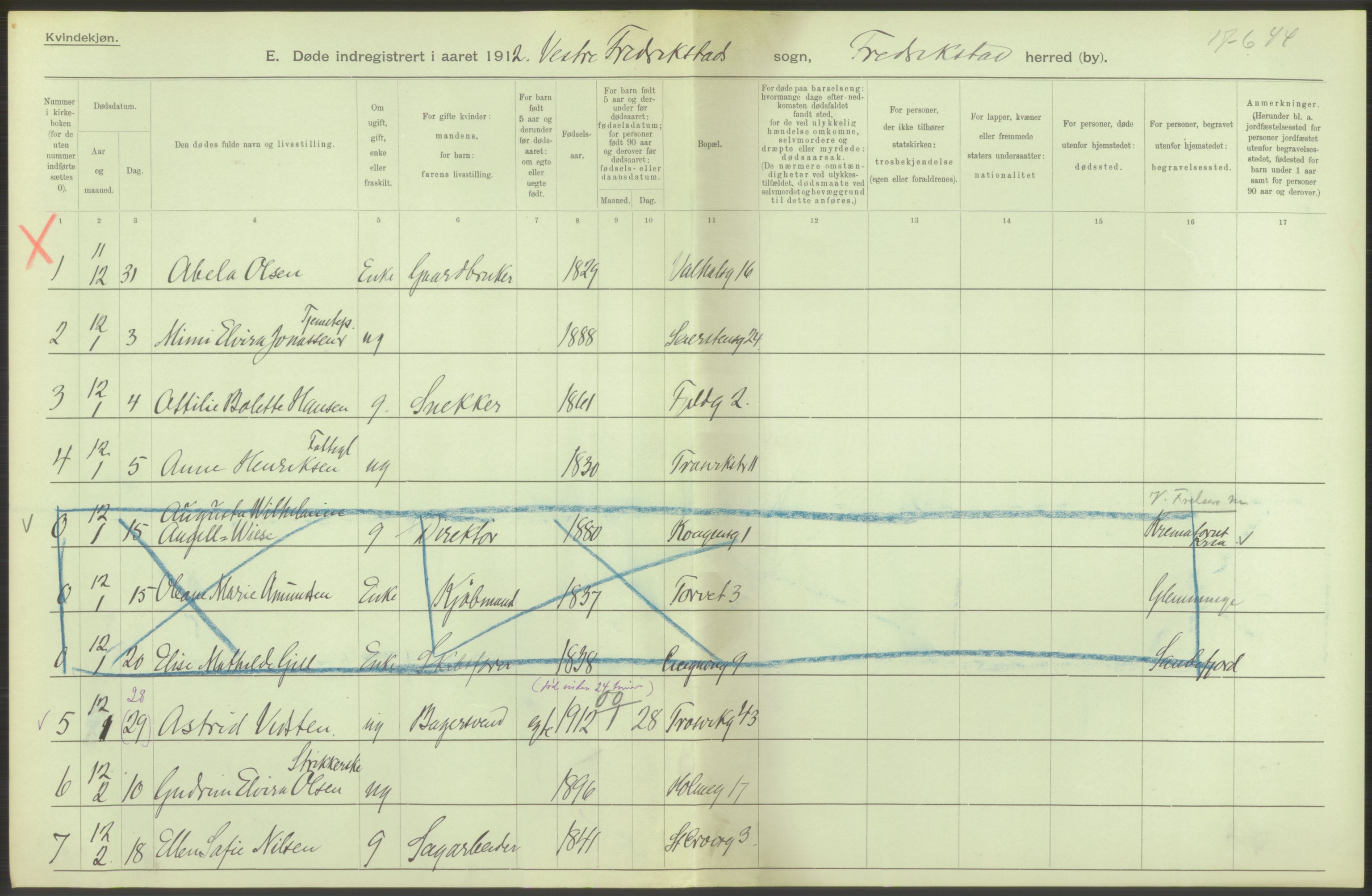 Statistisk sentralbyrå, Sosiodemografiske emner, Befolkning, AV/RA-S-2228/D/Df/Dfb/Dfbb/L0003: Smålenenes amt:  Døde. Bygder og byer., 1912, p. 112