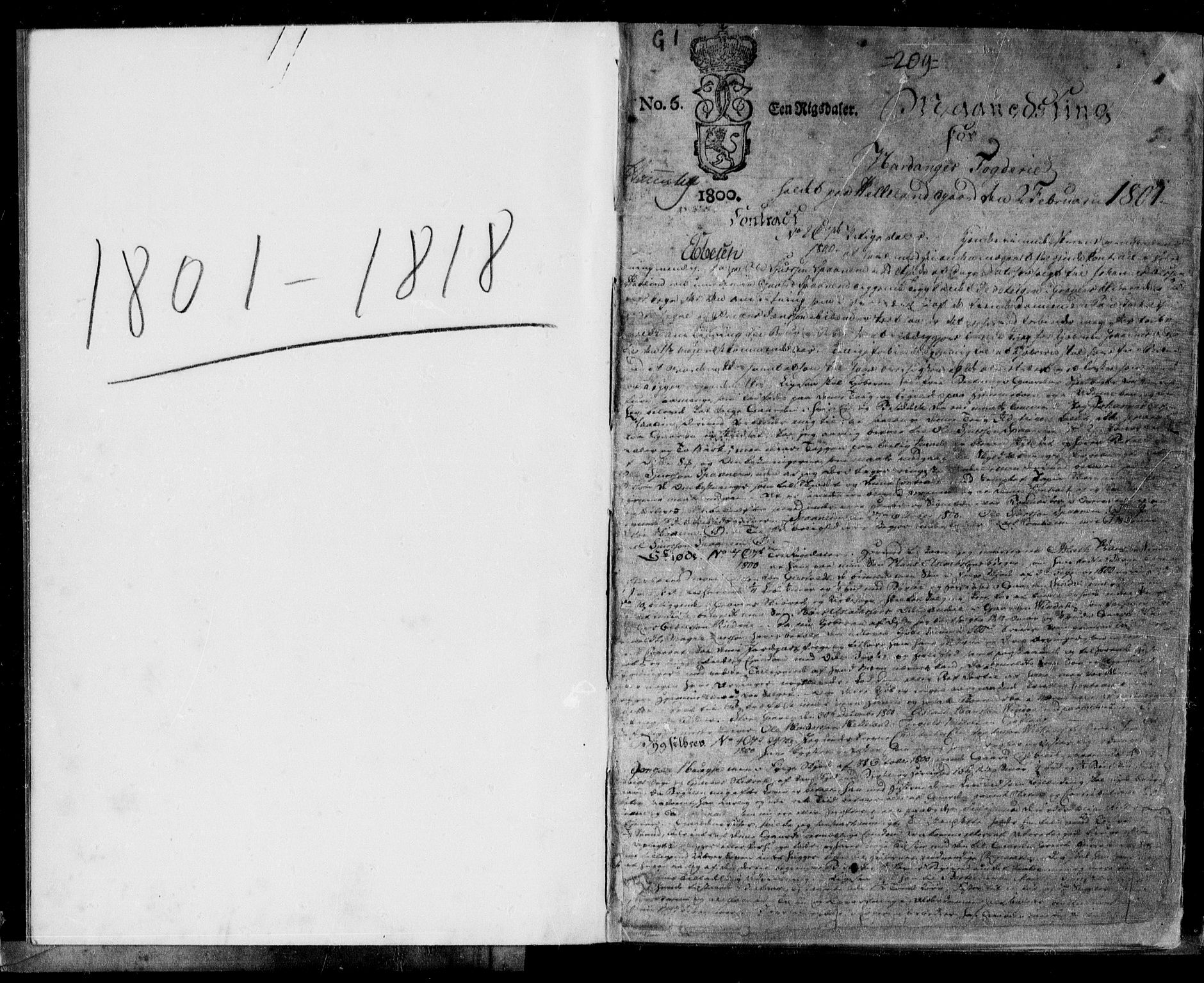 Hardanger og Voss sorenskriveri, AV/SAB-A-2501/2/2B/2Be/L001a: Mortgage book no. II.B.e.1a, 1801-1809, p. 1