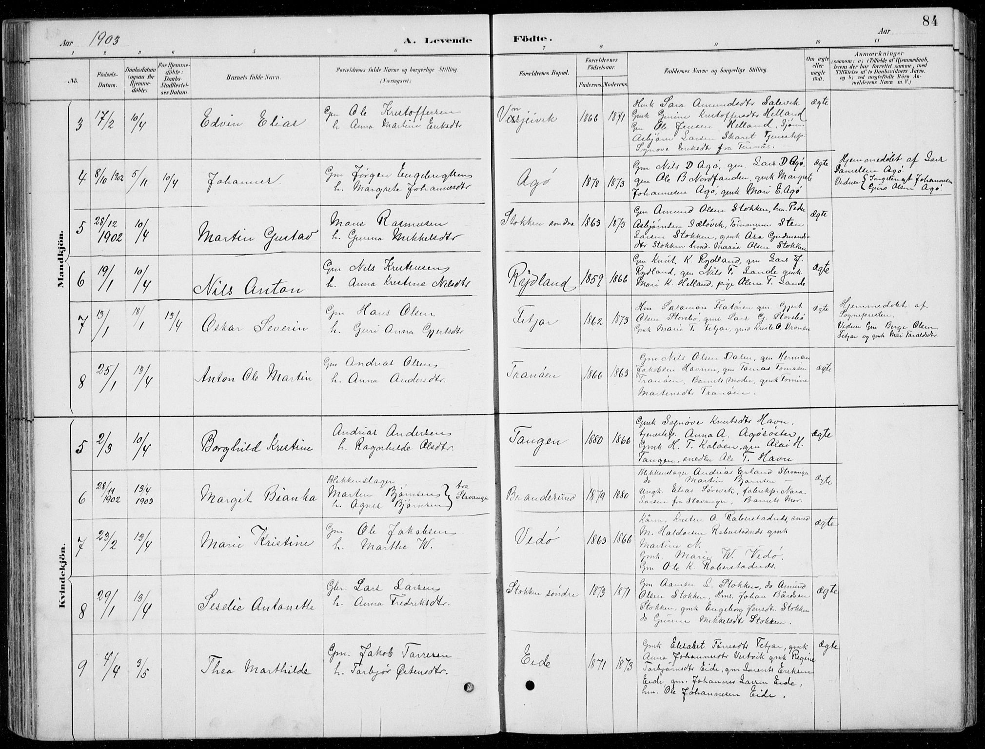 Fitjar sokneprestembete, SAB/A-99926: Parish register (copy) no. A 2, 1887-1906, p. 84