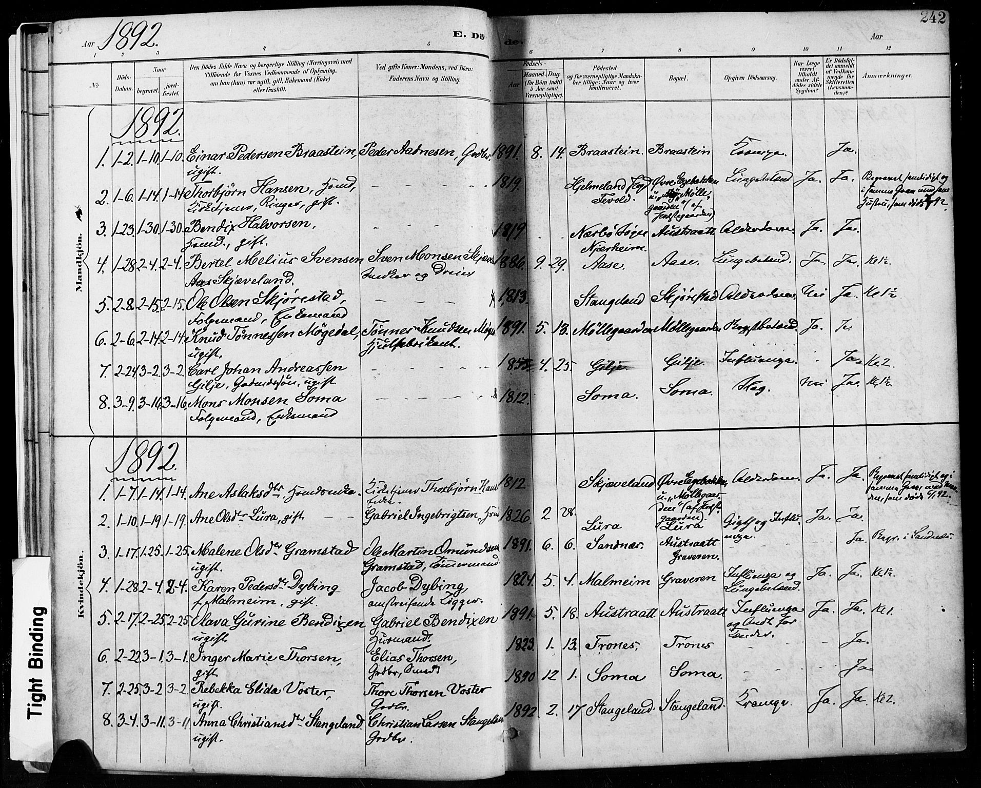 Høyland sokneprestkontor, AV/SAST-A-101799/001/30BA/L0013: Parish register (official) no. A 13.2, 1889-1898, p. 242