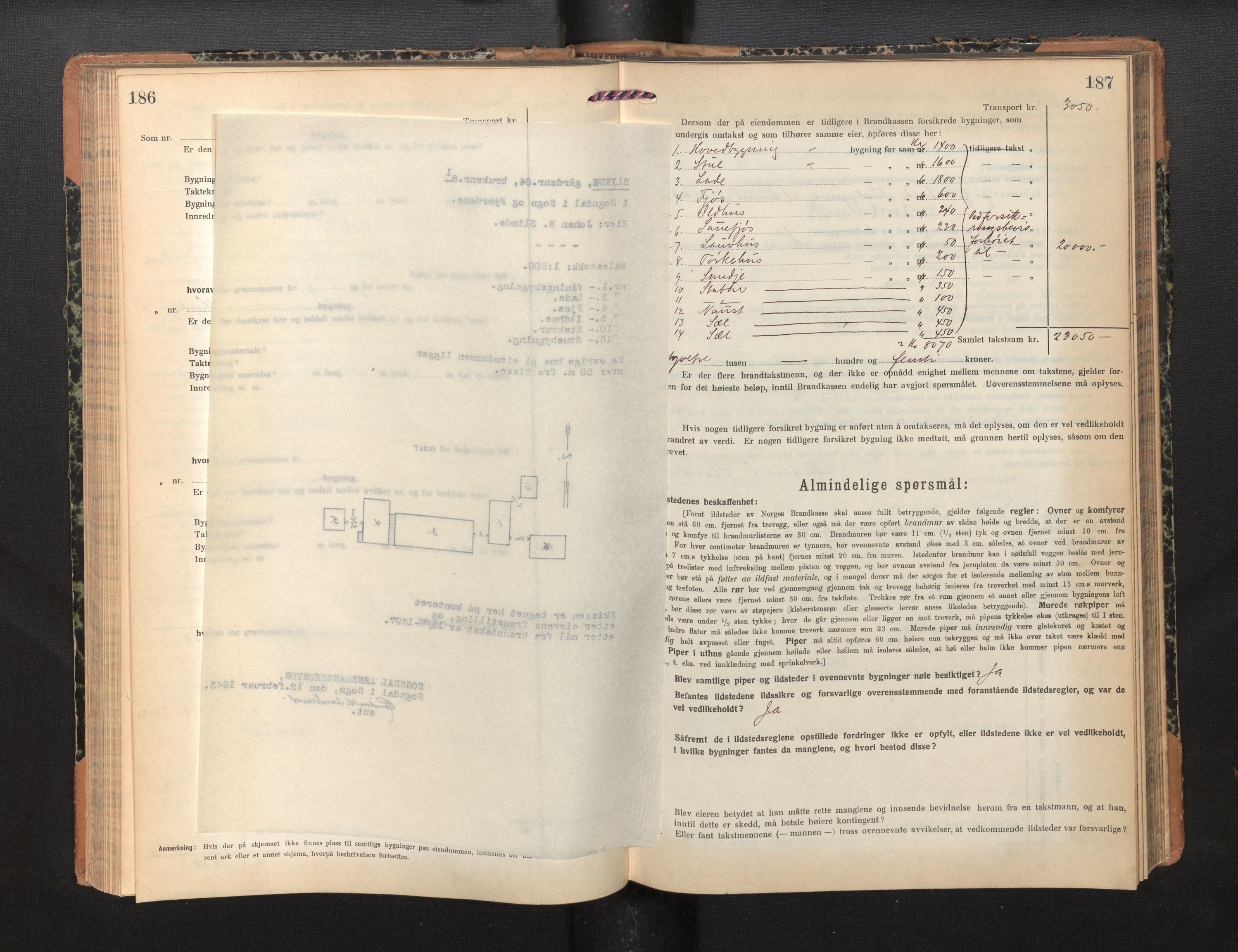 Lensmannen i Sogndal, AV/SAB-A-29901/0012/L0012: Branntakstprotokoll, skjematakst, 1922-1931, p. 186-187