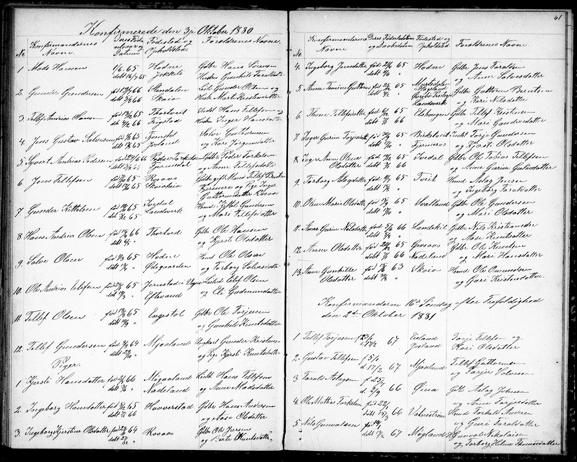 Evje sokneprestkontor, SAK/1111-0008/F/Fb/Fbc/L0003: Parish register (copy) no. B 3, 1876-1889, p. 61