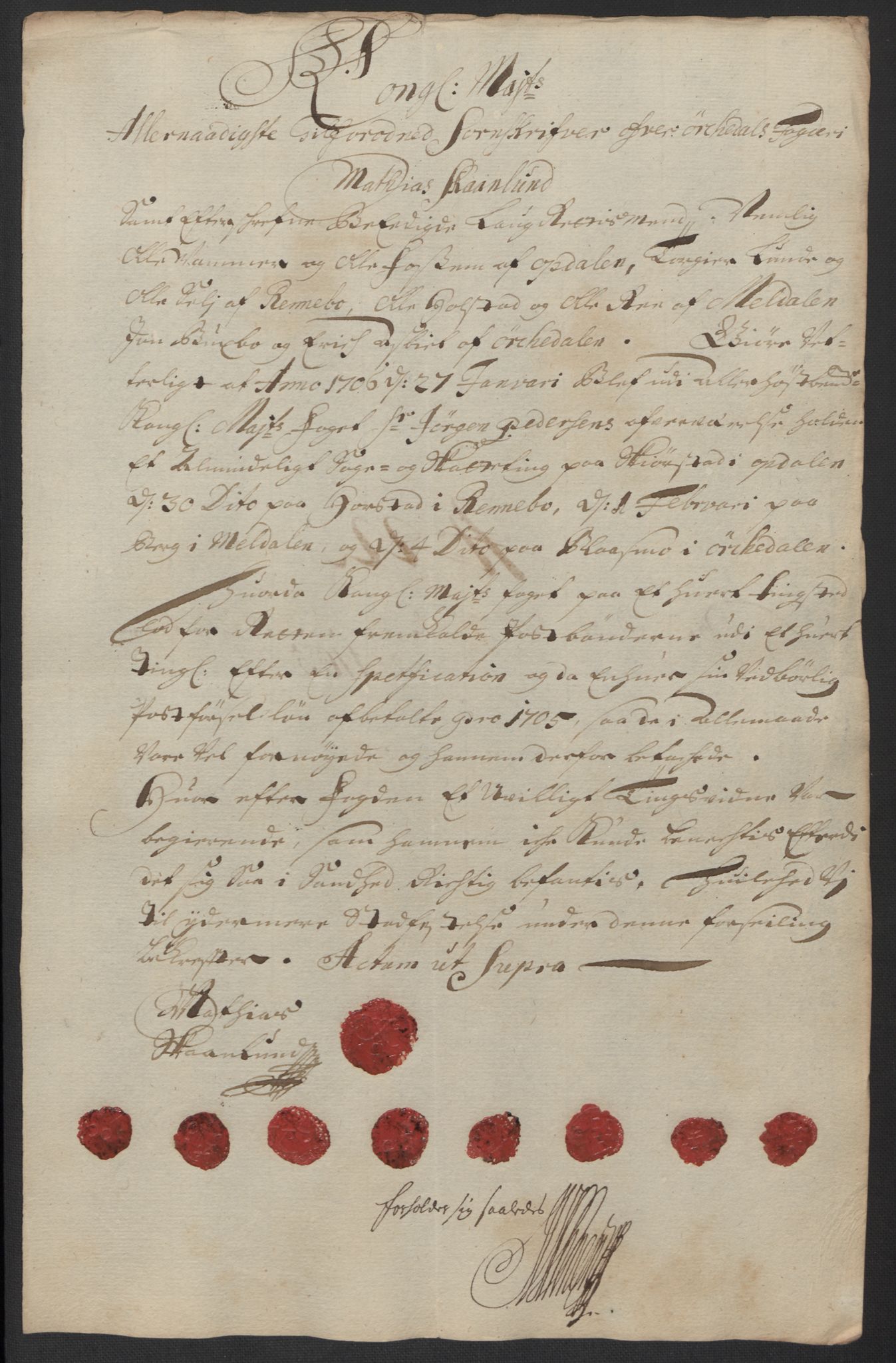 Rentekammeret inntil 1814, Reviderte regnskaper, Fogderegnskap, AV/RA-EA-4092/R60/L3955: Fogderegnskap Orkdal og Gauldal, 1705, p. 209