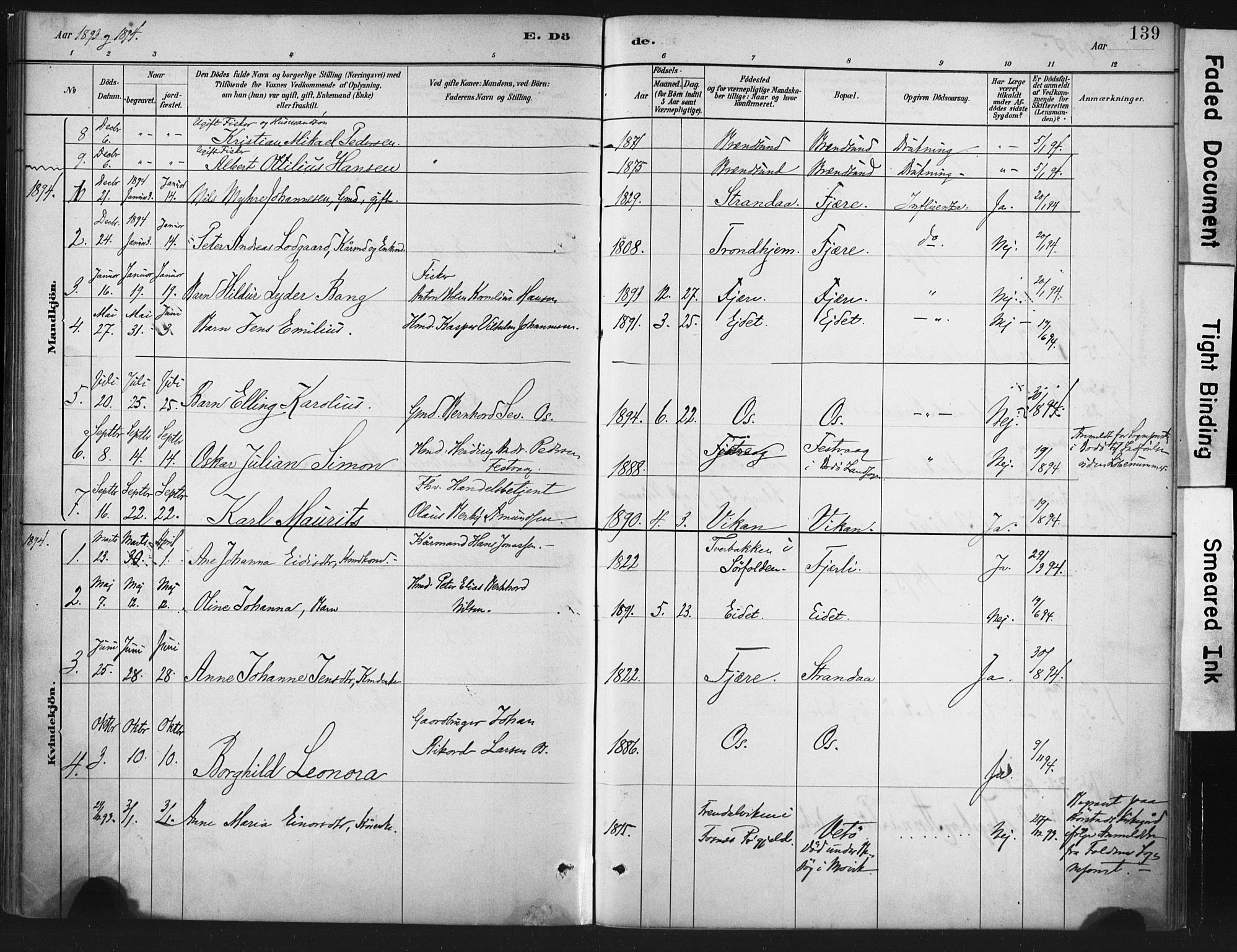 Ministerialprotokoller, klokkerbøker og fødselsregistre - Nordland, AV/SAT-A-1459/803/L0071: Parish register (official) no. 803A01, 1881-1897, p. 139