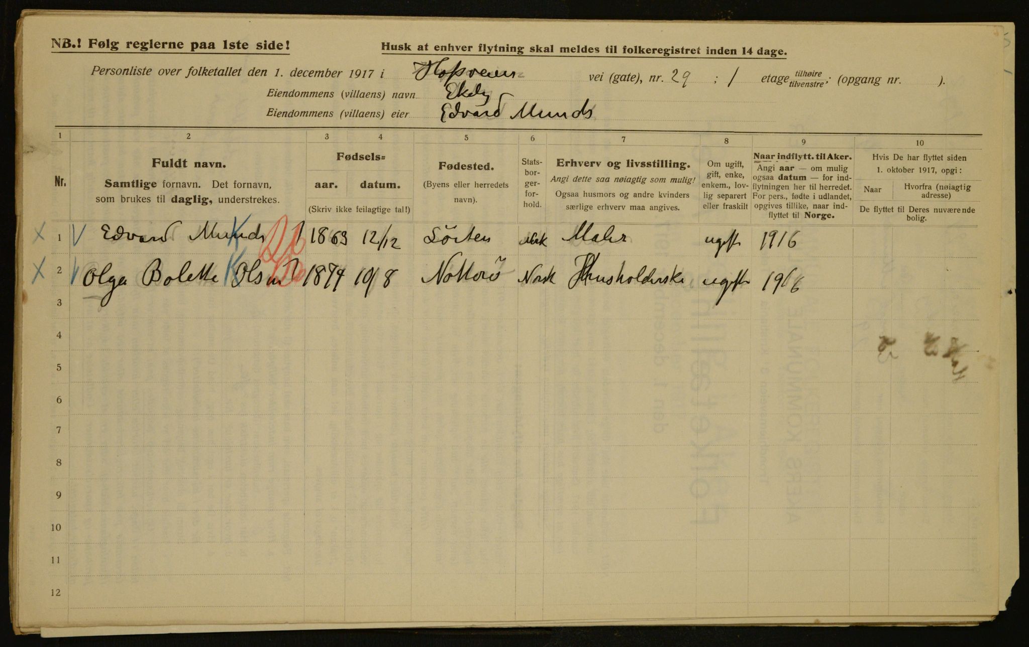 OBA, Municipal Census 1917 for Aker, 1917, p. 4260