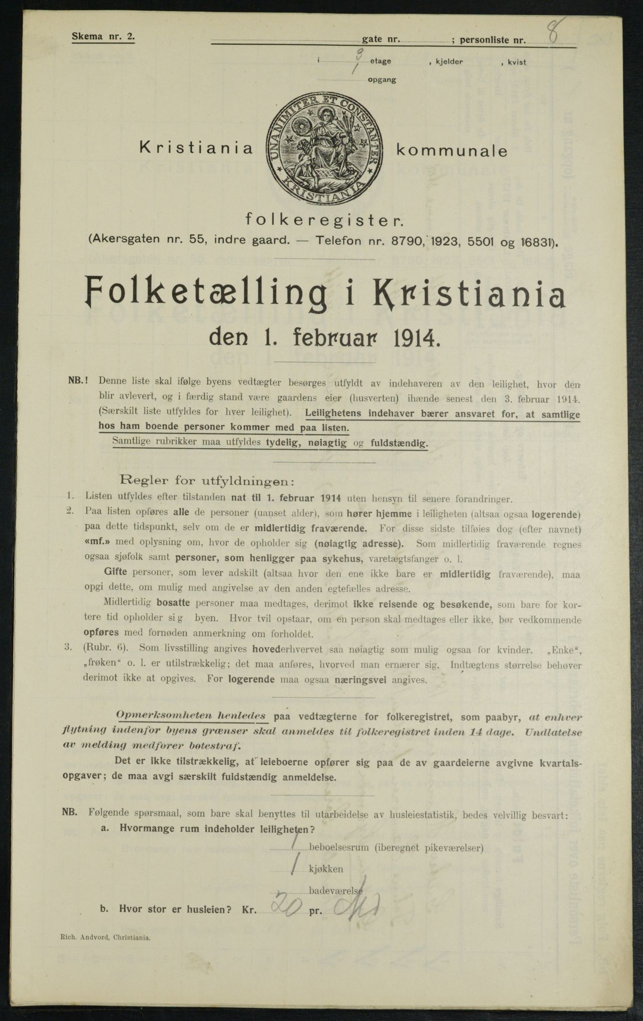OBA, Municipal Census 1914 for Kristiania, 1914, p. 1724
