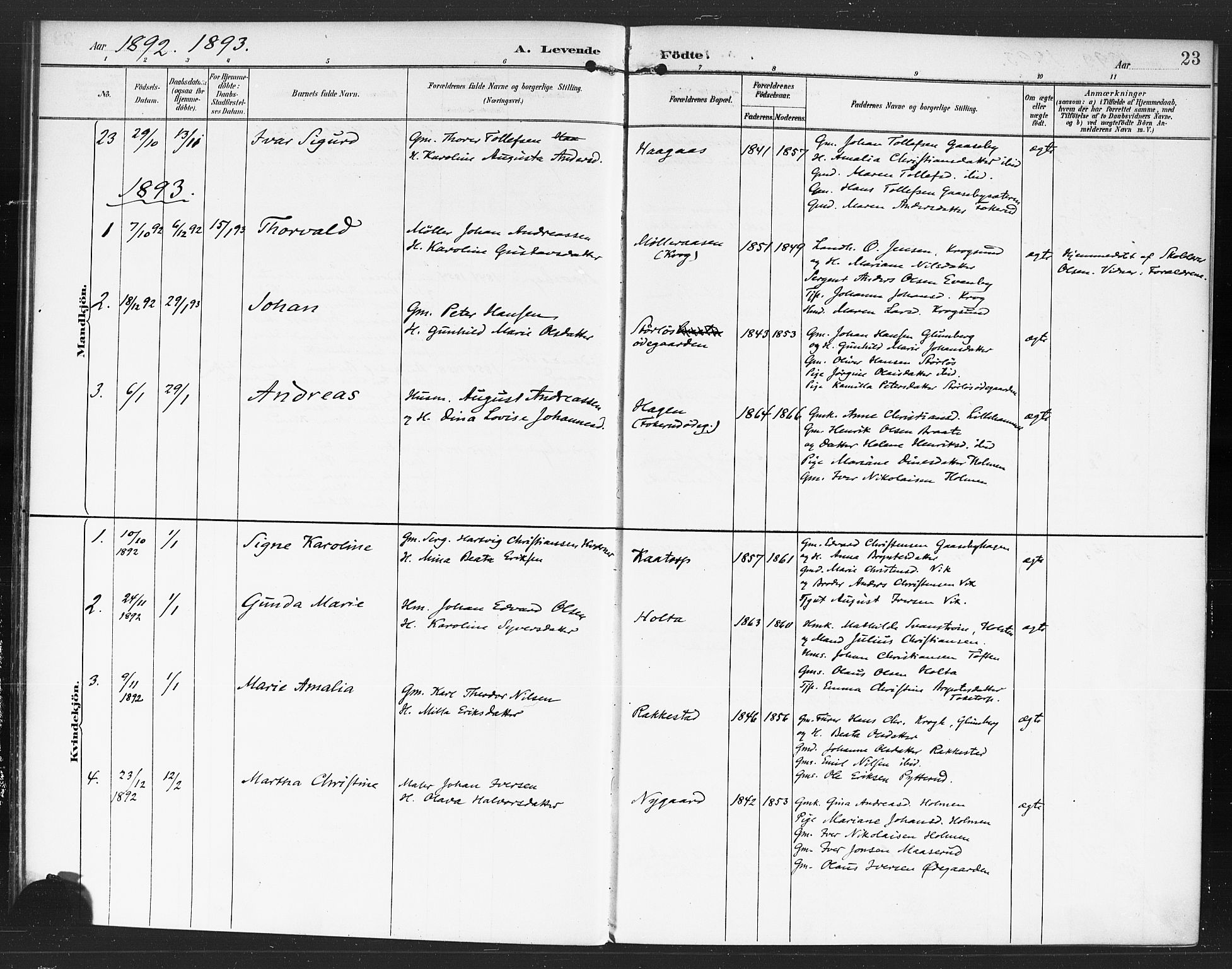 Rødenes prestekontor Kirkebøker, AV/SAO-A-2005/F/Fa/L0010: Parish register (official) no. I 10, 1890-1900, p. 23