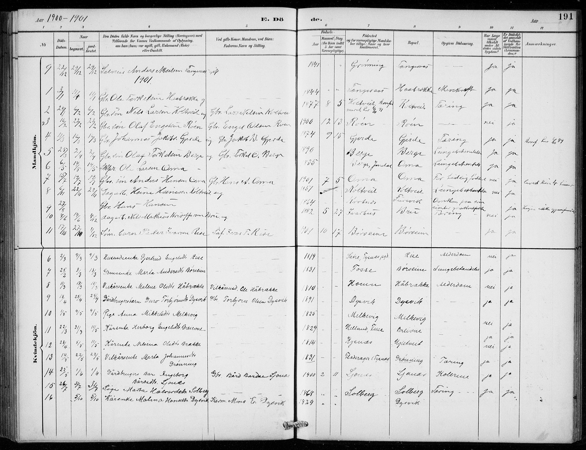 Strandebarm sokneprestembete, AV/SAB-A-78401/H/Hab: Parish register (copy) no. B  1, 1891-1914, p. 191