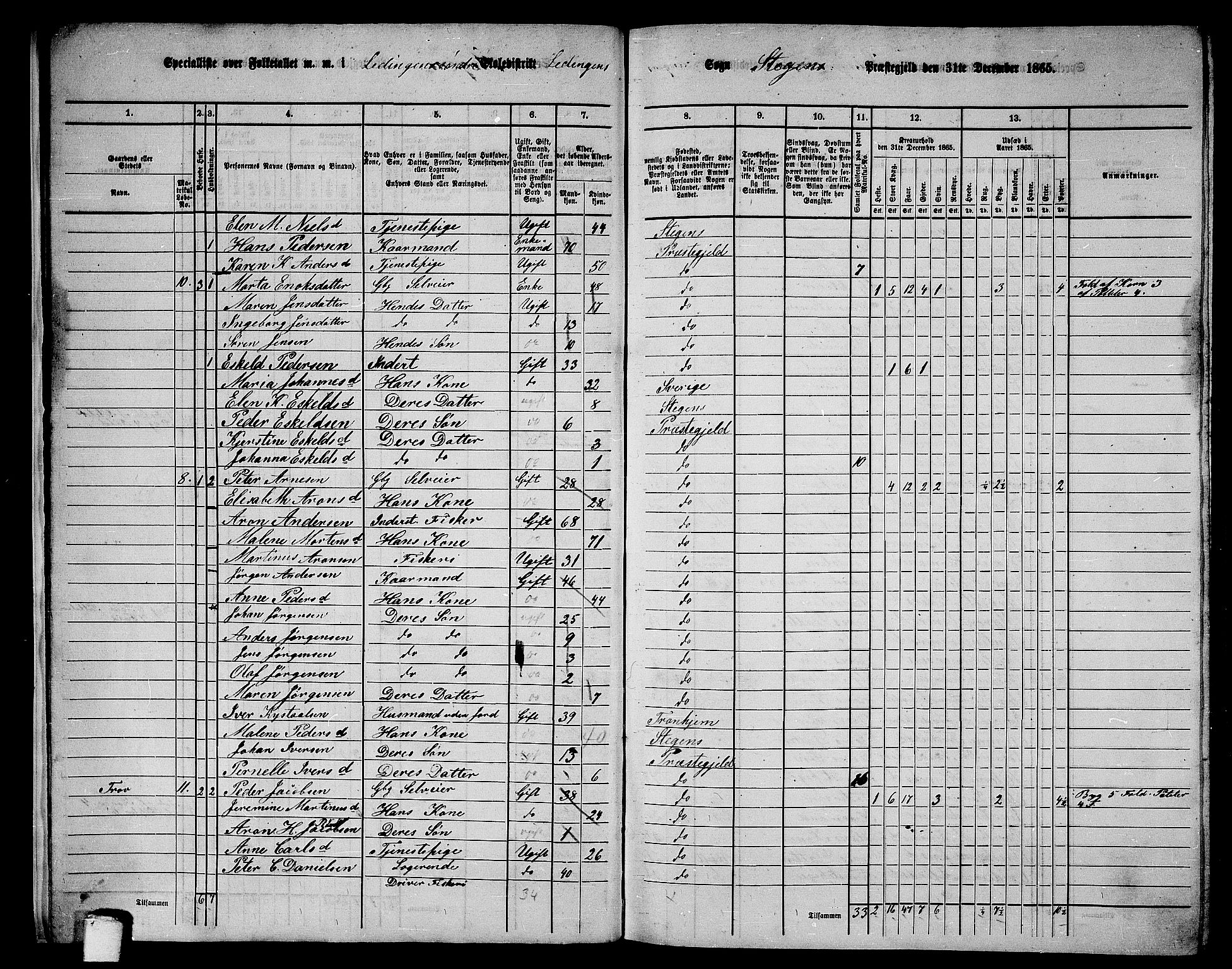 RA, 1865 census for Steigen, 1865, p. 13
