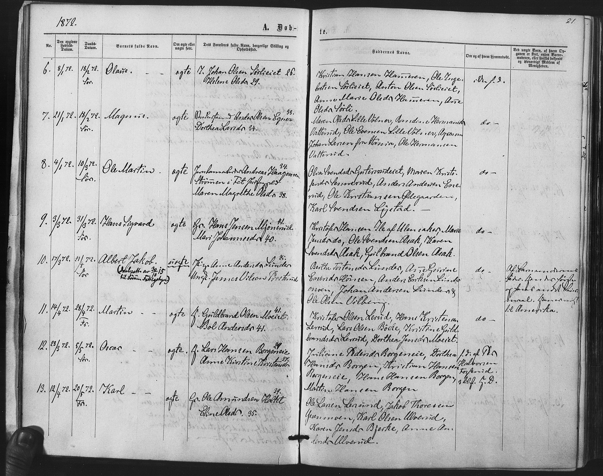 Sørum prestekontor Kirkebøker, SAO/A-10303/F/Fa/L0006: Parish register (official) no. I 6, 1864-1877, p. 21