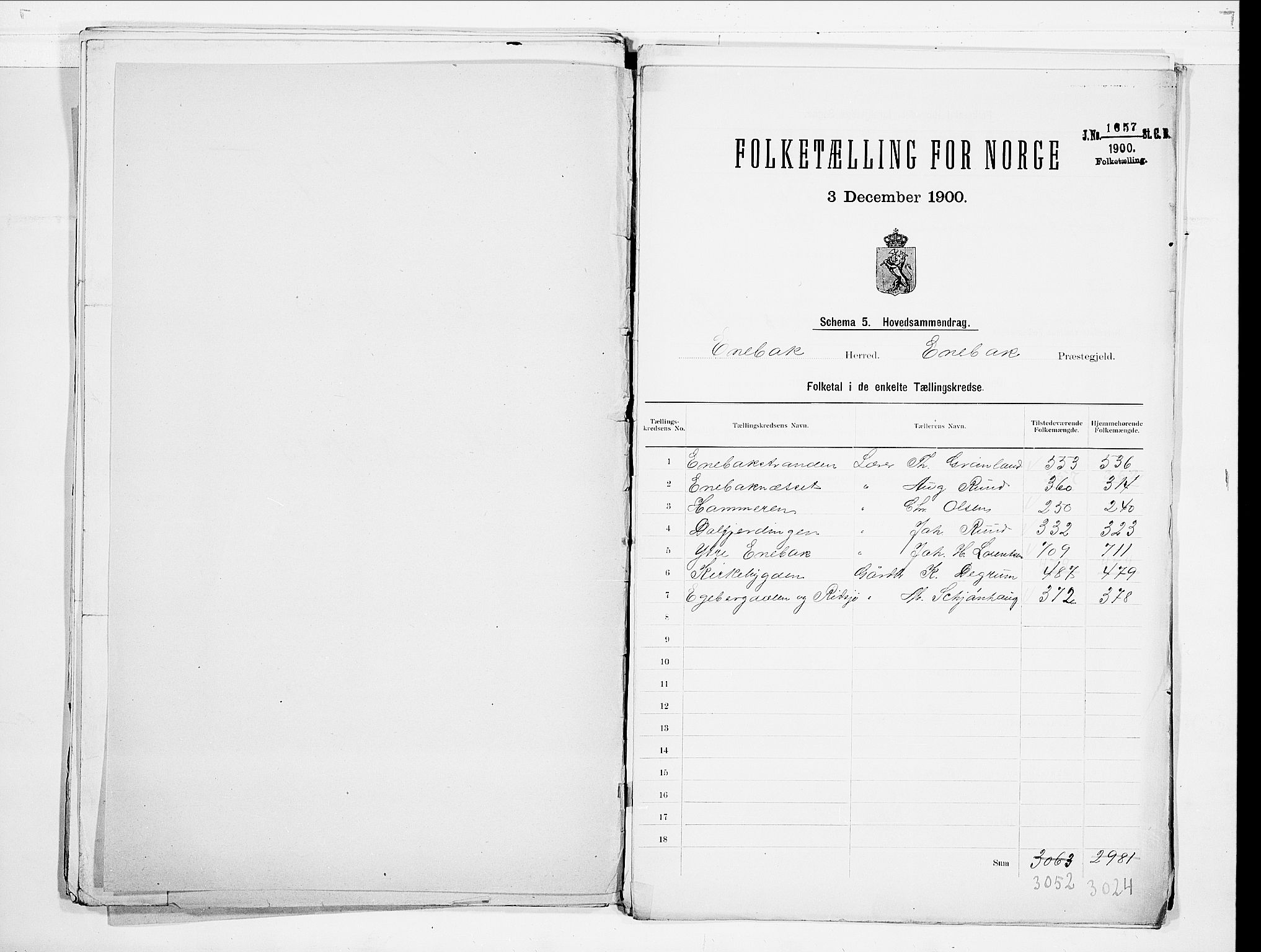 SAO, 1900 census for Enebakk, 1900, p. 2