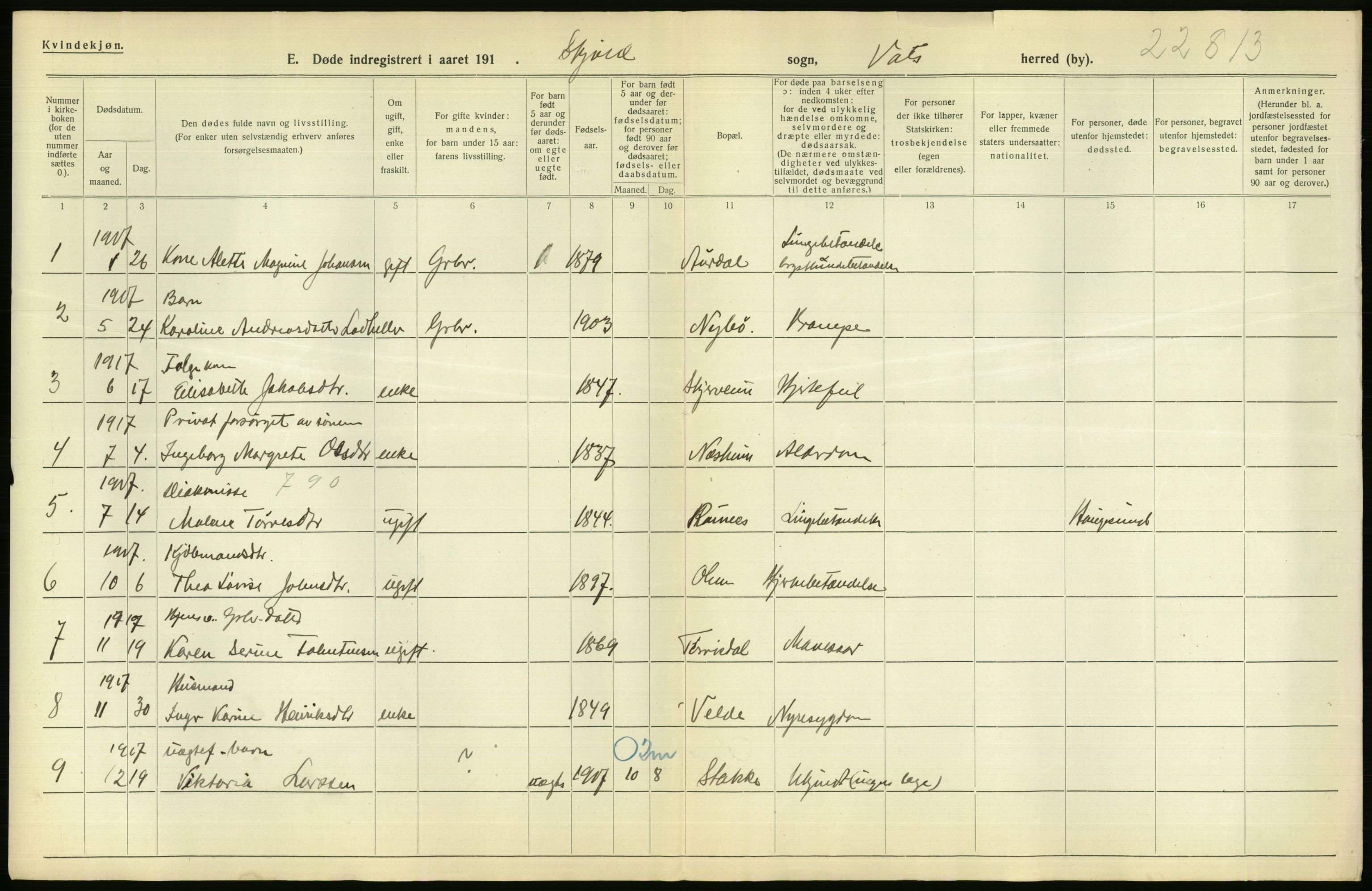 Statistisk sentralbyrå, Sosiodemografiske emner, Befolkning, RA/S-2228/D/Df/Dfb/Dfbg/L0033: Stavanger amt: Døde, dødfødte. Bygder og byer., 1917, p. 346