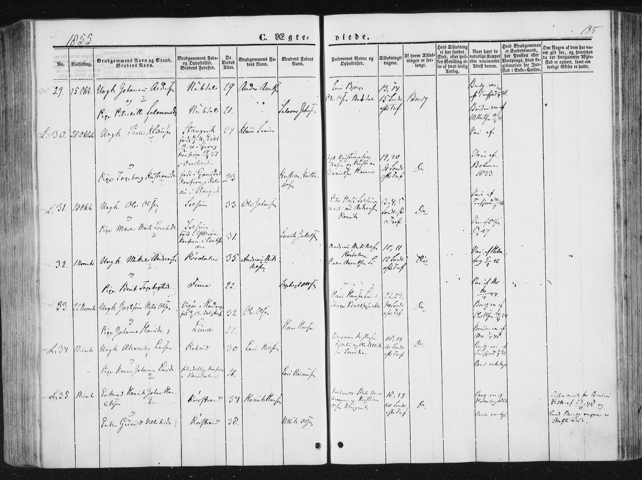 Ministerialprotokoller, klokkerbøker og fødselsregistre - Nord-Trøndelag, SAT/A-1458/780/L0640: Parish register (official) no. 780A05, 1845-1856, p. 185